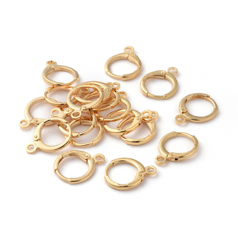 10pcs Round Earring Hooks Brass Leverback Huggies Earwire Gold Plated 15mm