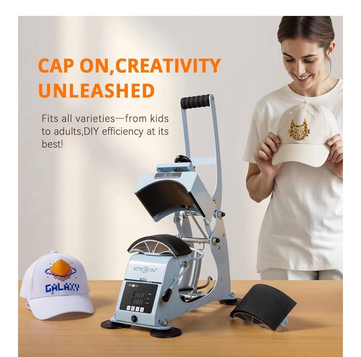 HTVRONT Hat Heat Press Machine for Caps, Vinyl Transfer or Sublimation, Blue