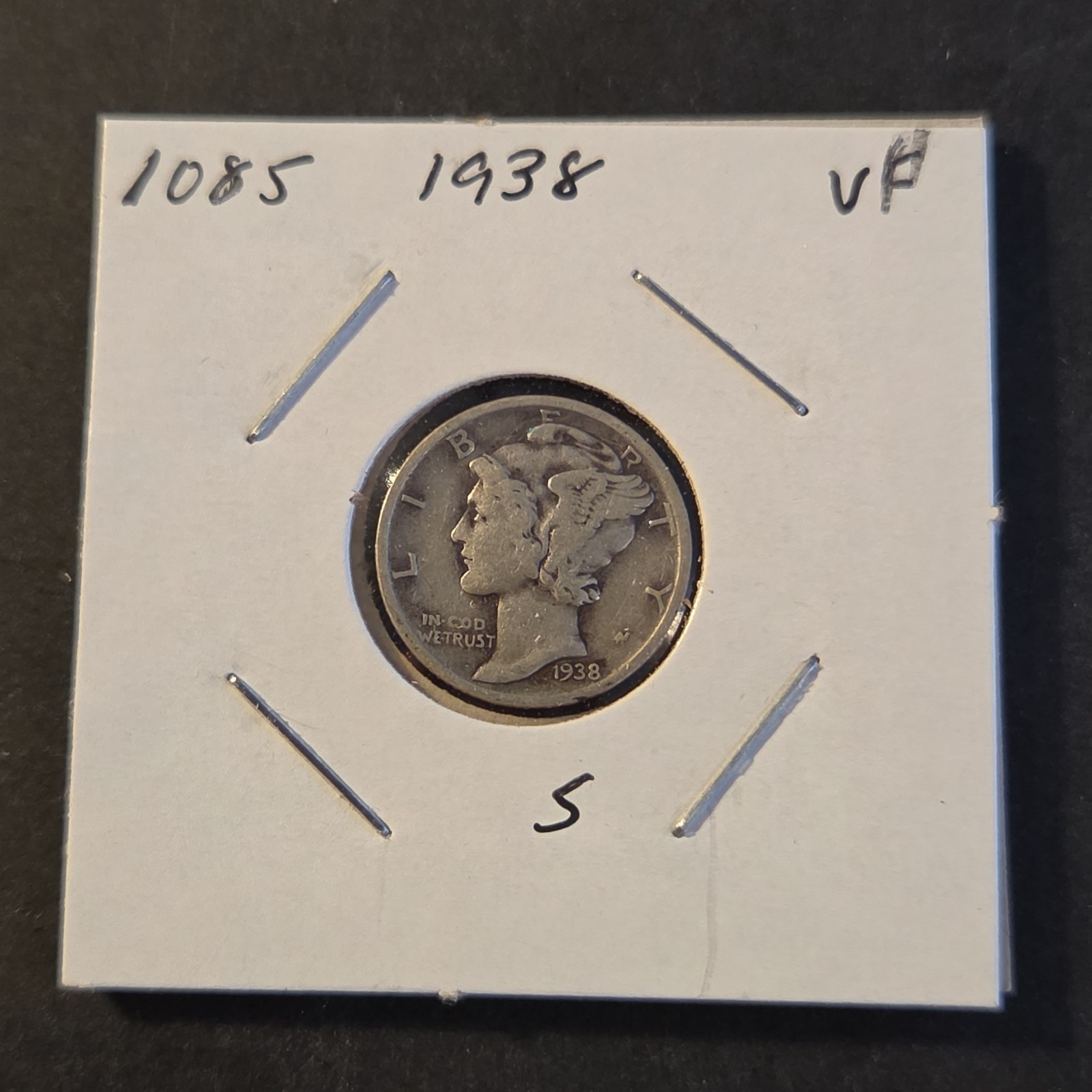 1938-S Winged Liberty Head Mercury Dime In Very Fine Condition