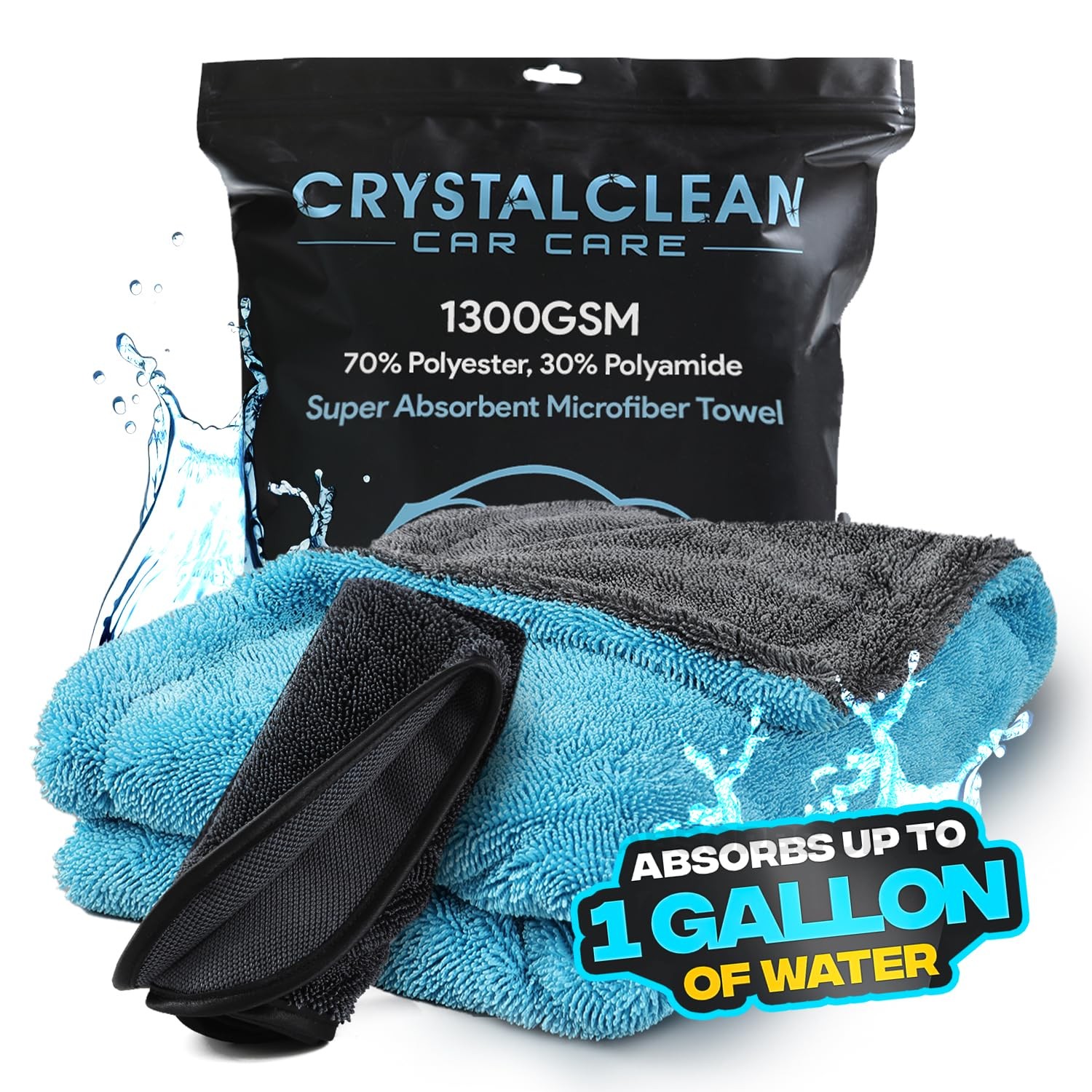 Crystal Clean 1300GSM Microfiber Grey+blue 24 x 36 inches, 12 x 12 inches