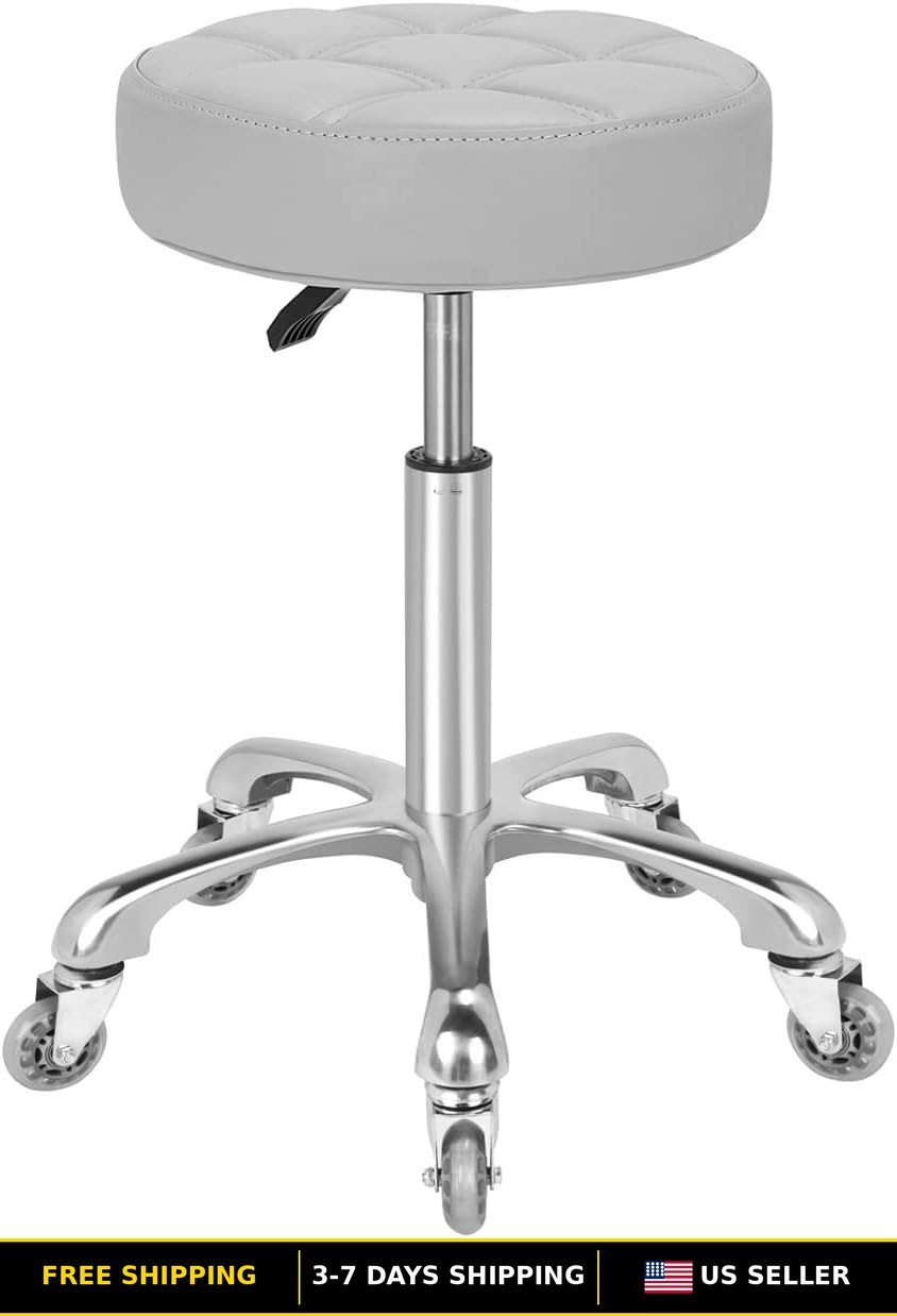 Adjustable Heavy Duty Metal Swivel Stool Chair with Hydraulic Lift and Wheels