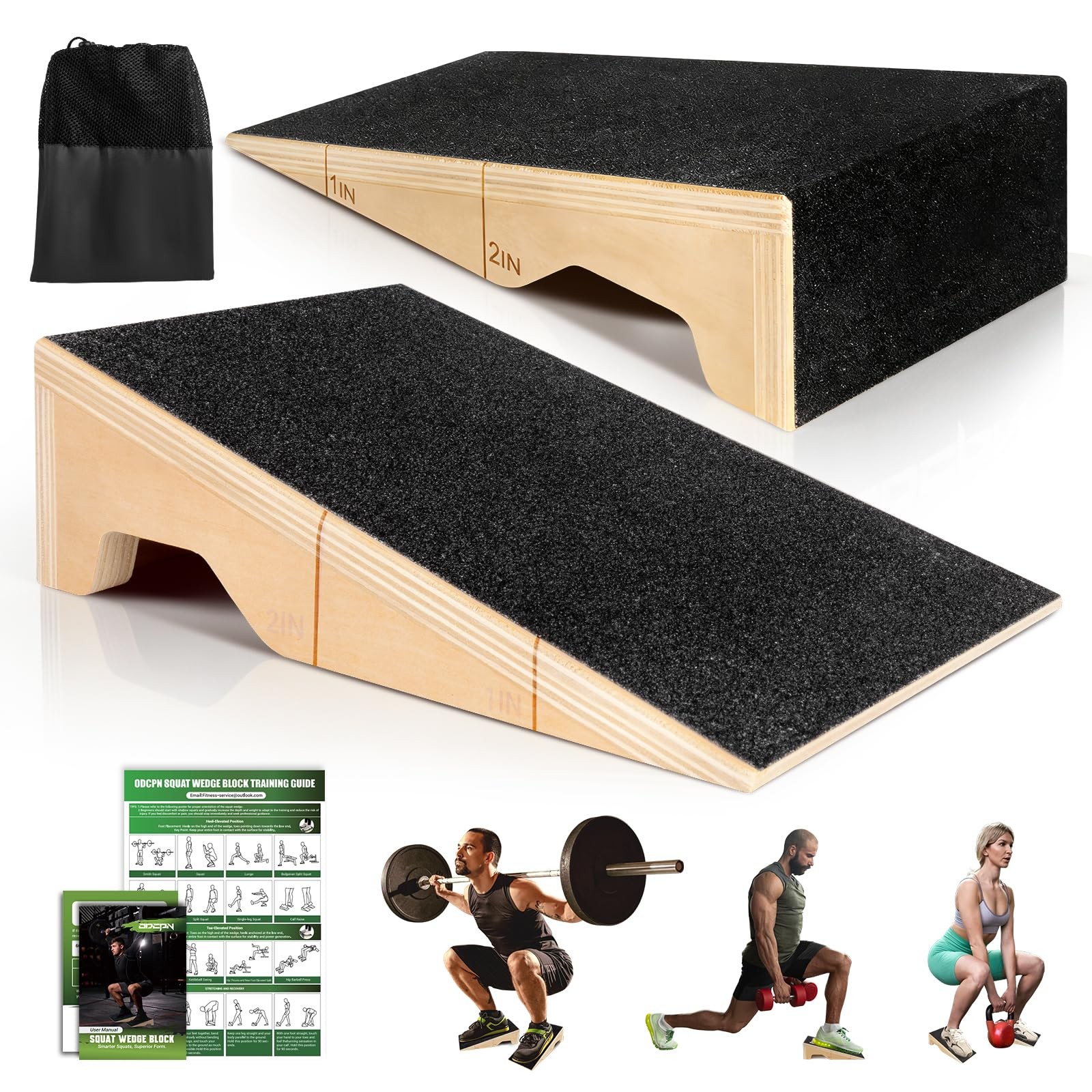 Squat Wedge Block, 2 Pcs NonSlip Wooden Squat Wedge for Heel Elevation & Weig...