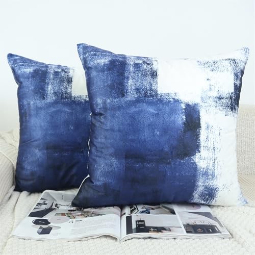 Velvet Decorative Pillow Covers 18x18 Set of 2 18" x 18" (Pack of 2) Navy Blue