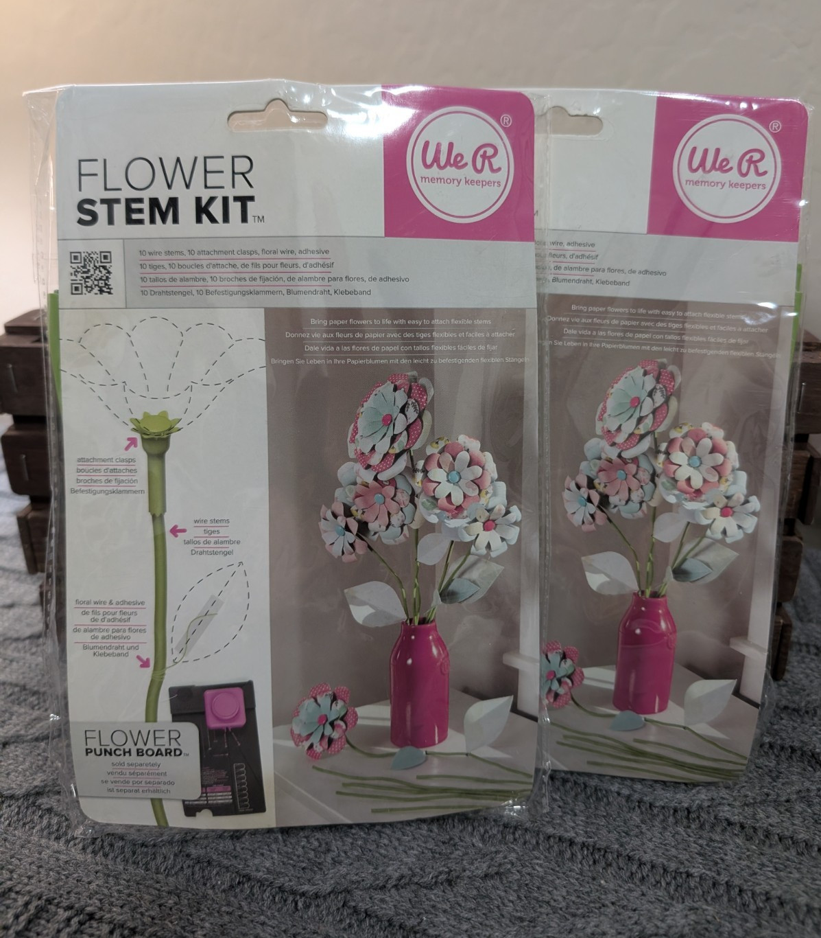 We R Memory Keepers Flower Stem Kit NEW Set of TWO Paper Flowers flexible stems