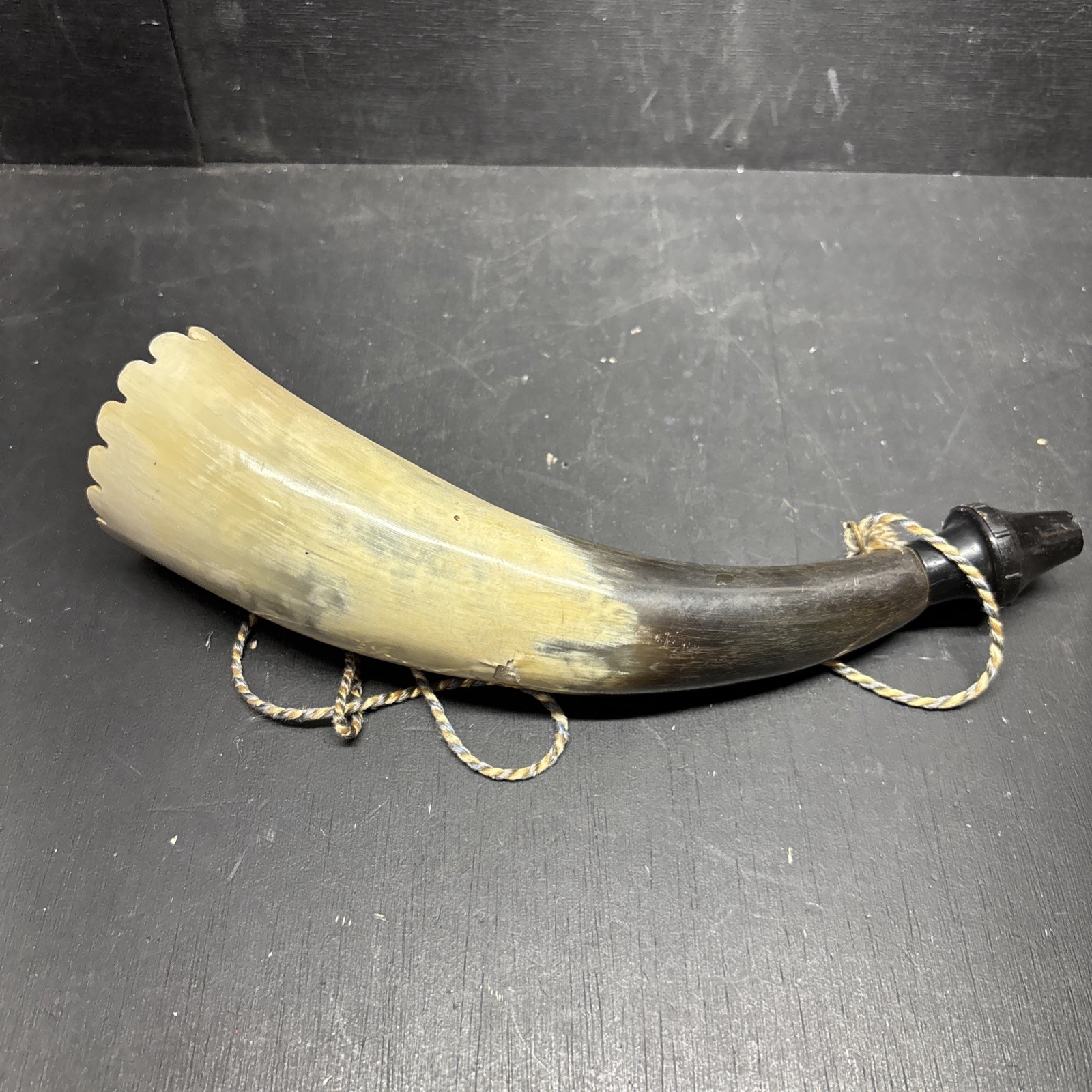 black powder horn flask