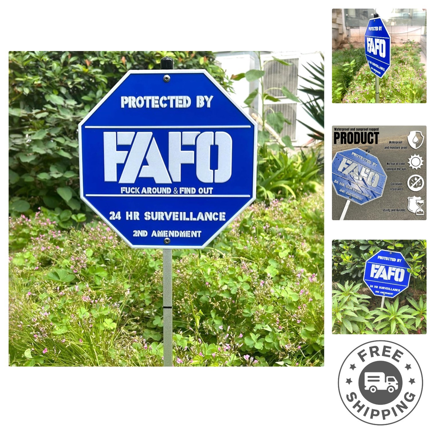 Reflective 10" FAFO Security Sign - Durable 3D Metal for Landscaping Elegance