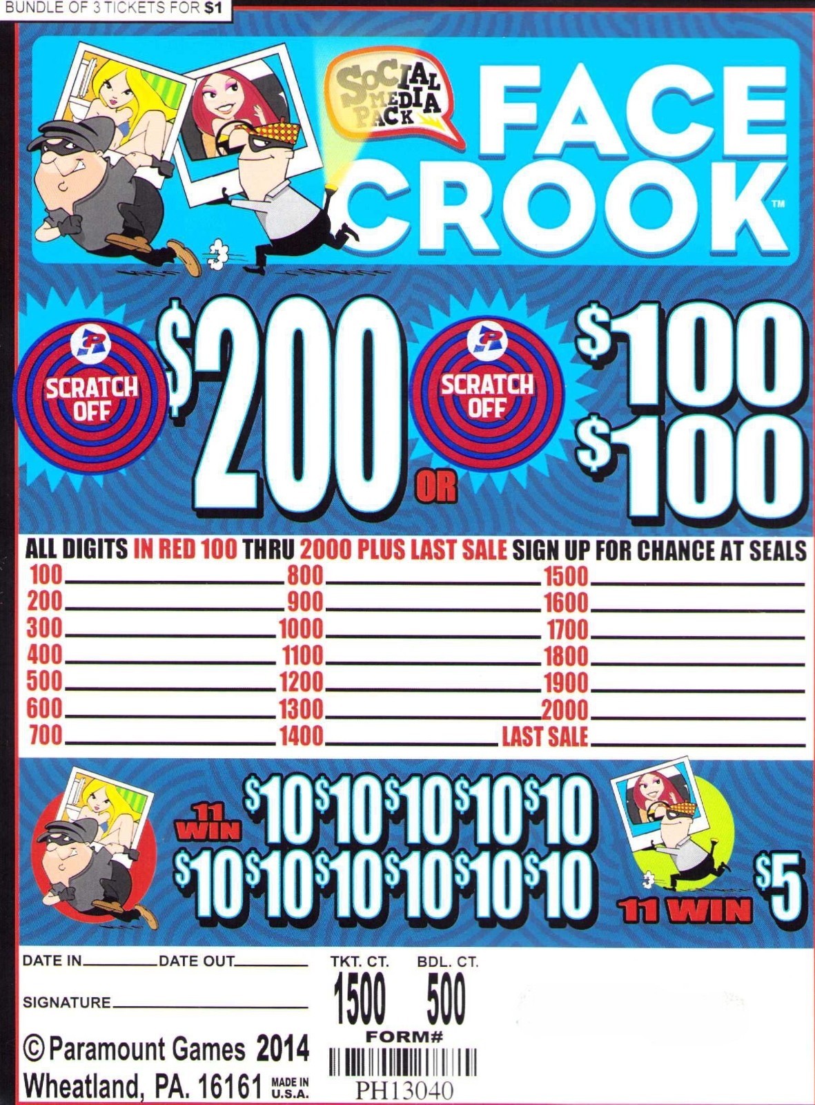 Pull Tab Tickets - Jar - Game - Face Crook - 500 ct