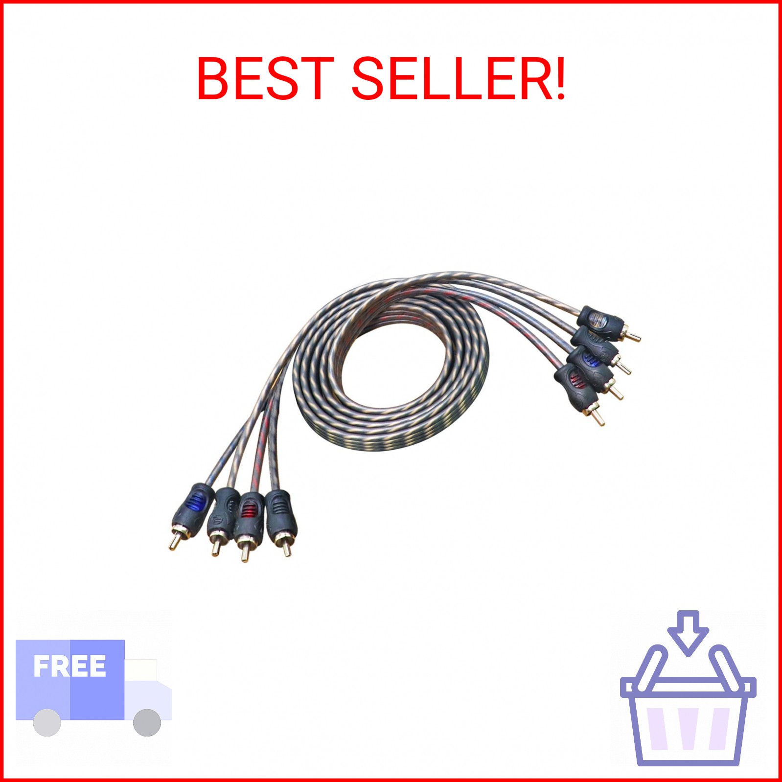 RECOIL RCI46 100% Oxygen Free Copper 4-Channel RCA Audio Cable, Twisted Pair wit