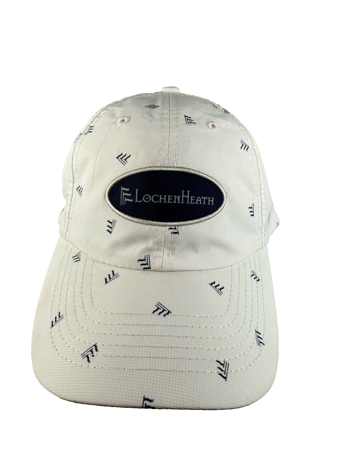 Lochen Health Navy White Patch on White w Navy Flag Logo Hat Cap Hook Loop Lite
