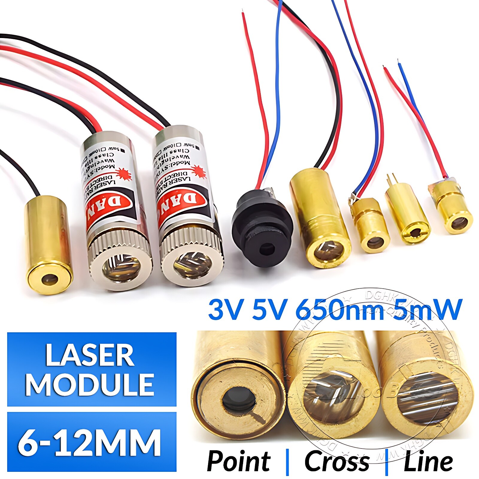 3V 5V Laser Module Red Cross hair Line Poin Dot Diode Focusable Lens 650nm 5mW