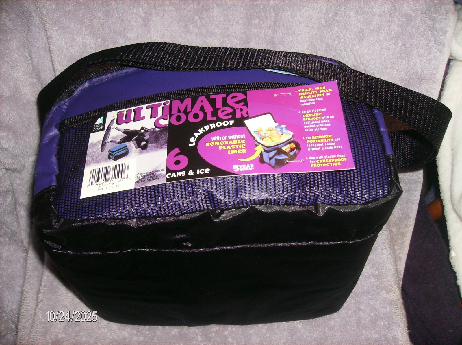 PURPLE ULTIMATE COOLER LIAKPROOF LG ZIP OUTSIDE POCKET MAX COLD RETENTION 6 CAN