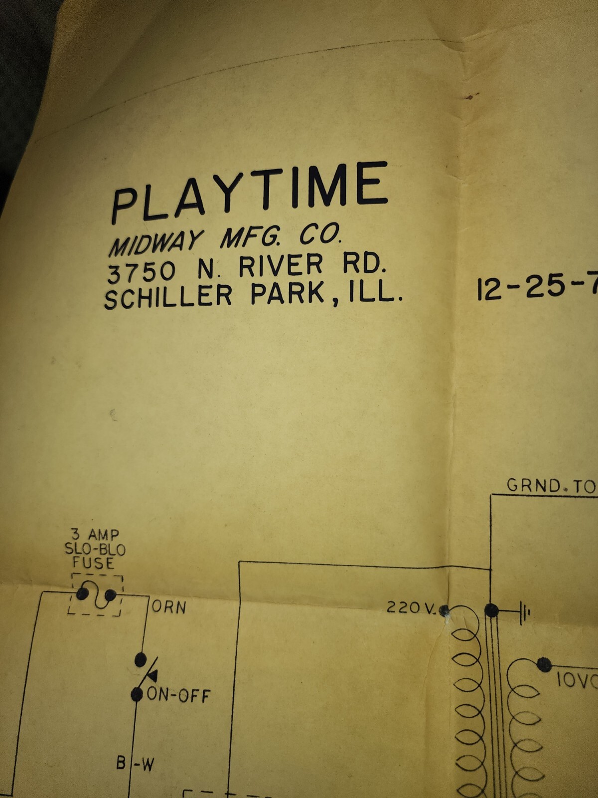 Playtime Schematic Midway Arcade