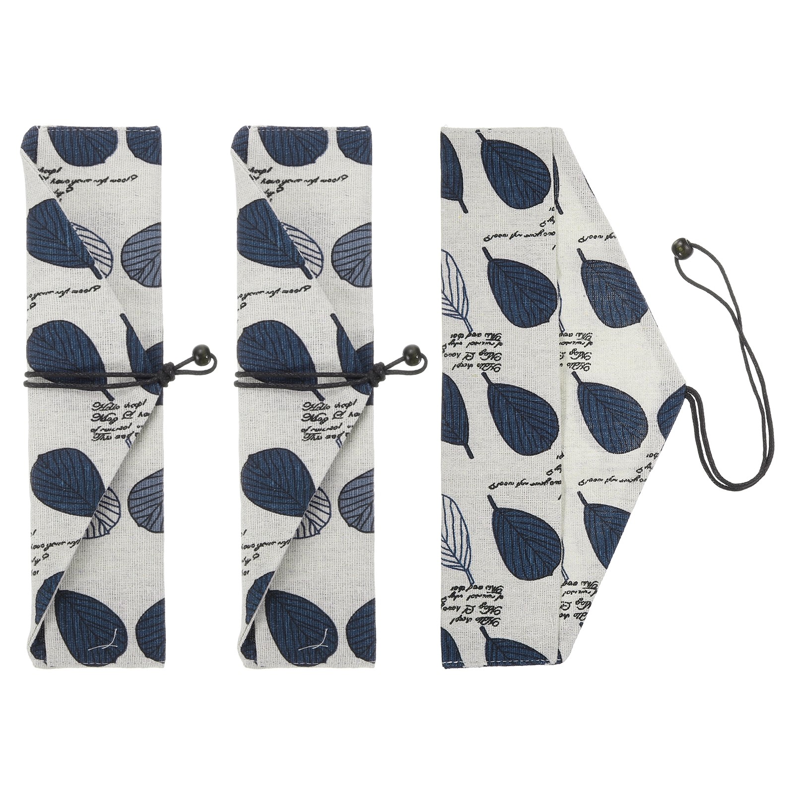 3Set Chopstick Case Chopstick Storage Cutlery Pouch White Base Blue Leaf