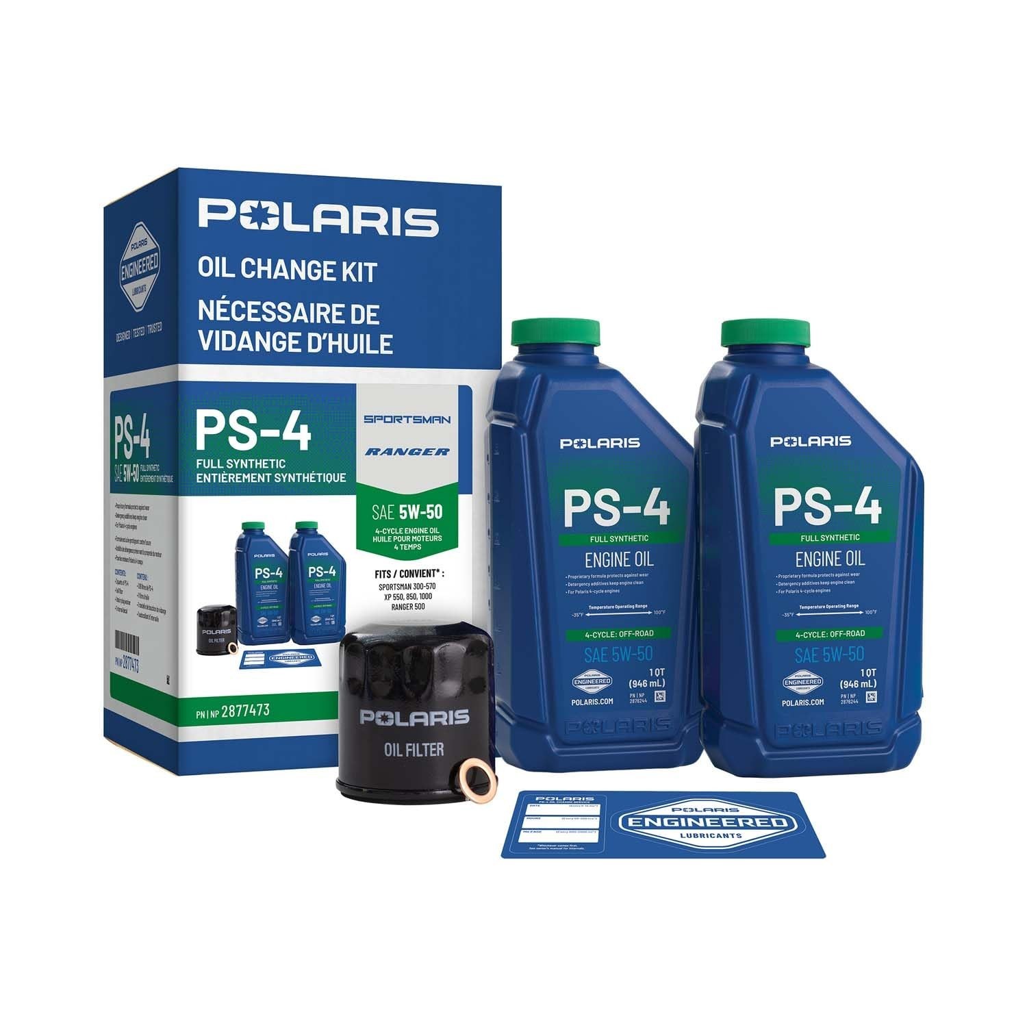 Polaris PS4 Oil Change Kit Incl Oil, Oil Filter, Drain Plug Washer, 2877473
