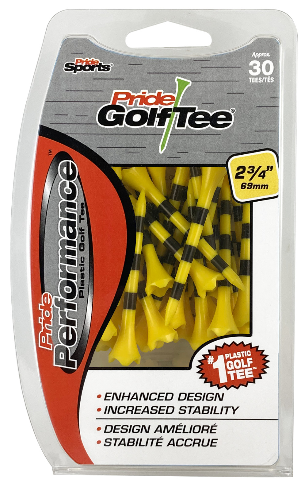 Pride Performance Striped Plastic Golf Tees, 2 Sizes Available, 30 Count