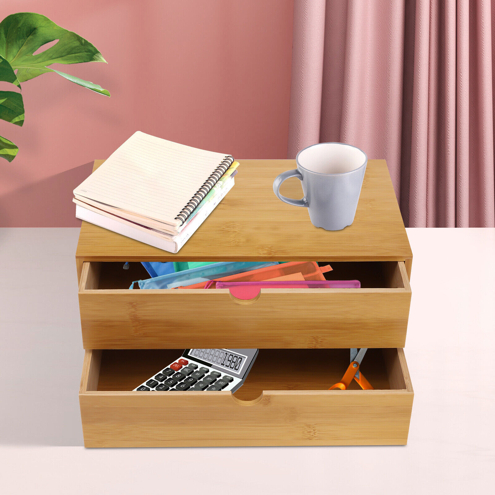 New Small Bamboo Desktop Organizer Storage Box with 2/3/4 Drawers, Simple Design