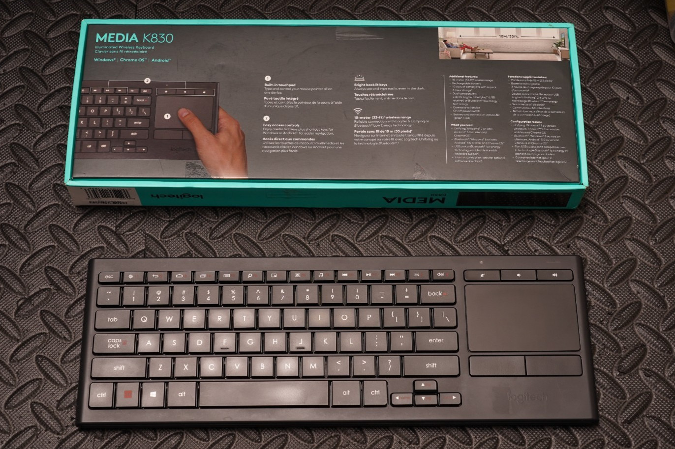 Logitech K830 Illuminated Wireless Keyboard Touchpad Bluetooth Dongle USB