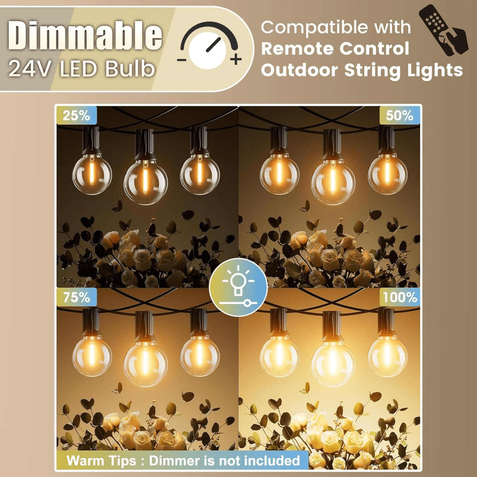 G40 LED Replacement Light Bulbs E12 Warm White String Lights 15 Pack 24V