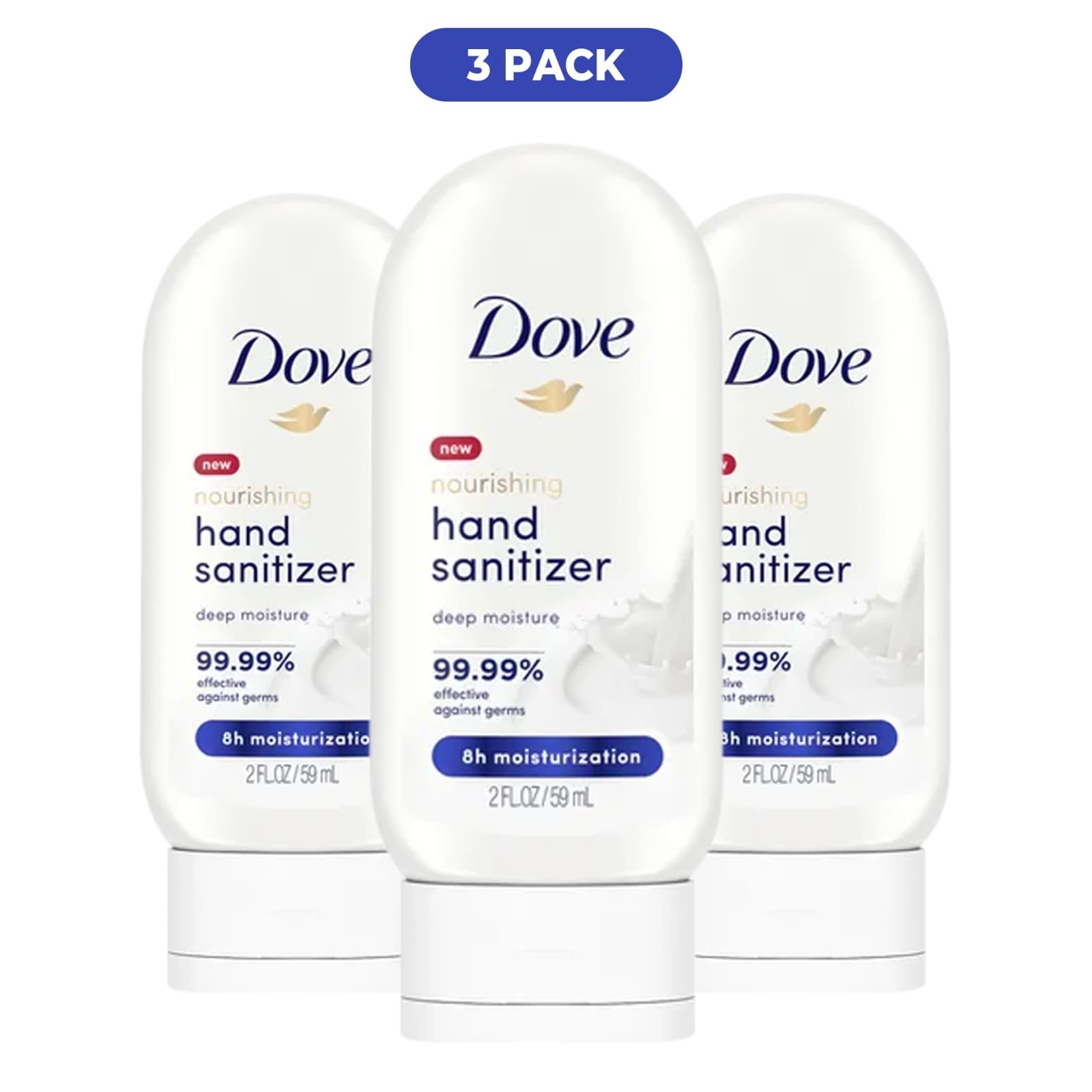Dove Deep Moisture Nourishing Hand Sanitizer Gel All Skin, 2 oz 3 pack