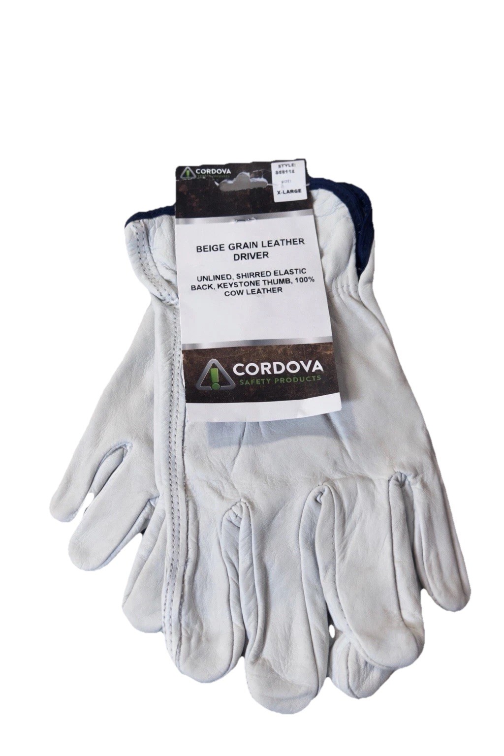 Pair of Cordova Beige Grain Leather Driver Unlined,shirred Elastic Back X-LARGE