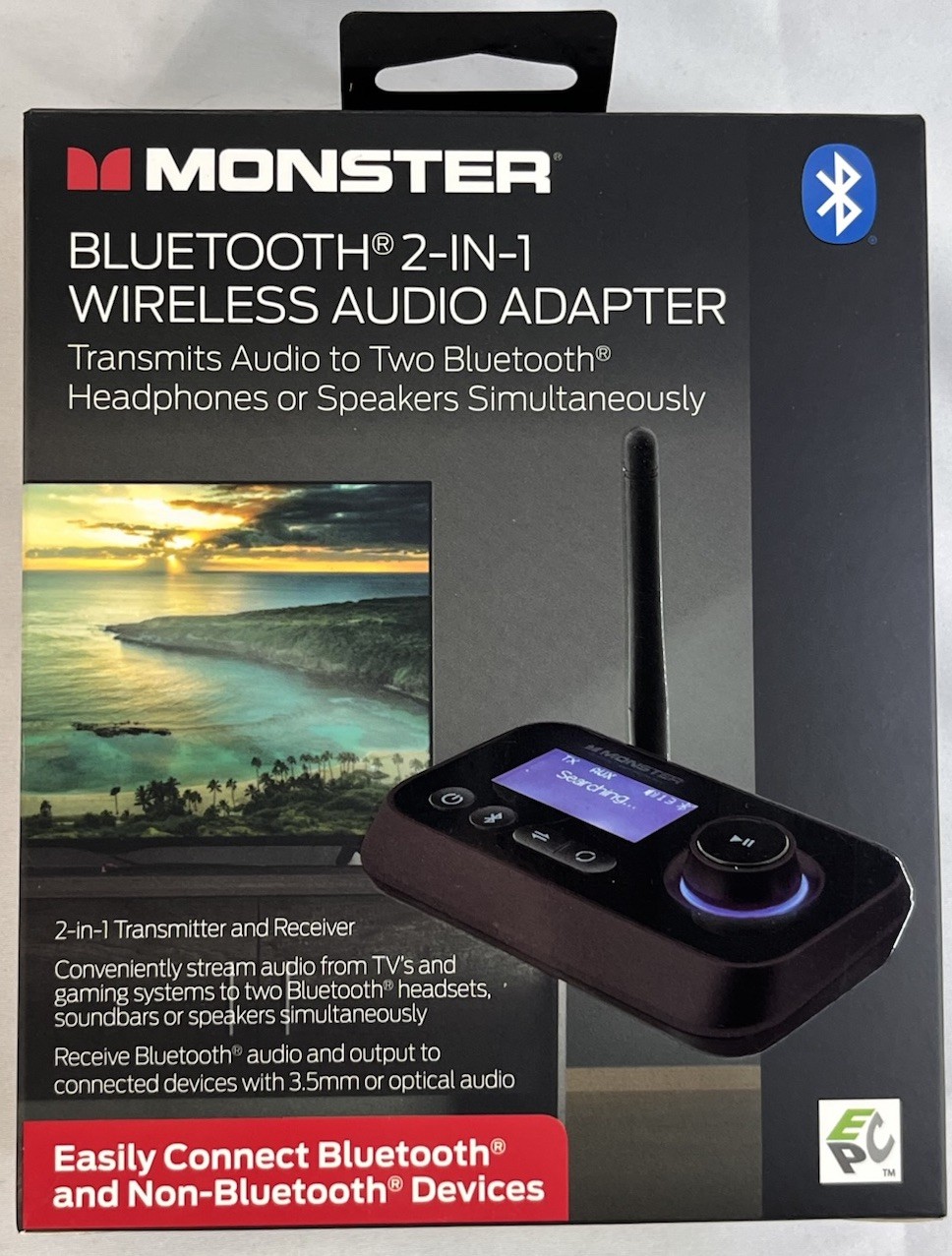 Monster Bluetooth 2 In 1 Wireless Audio Adapter - Black New Open Box