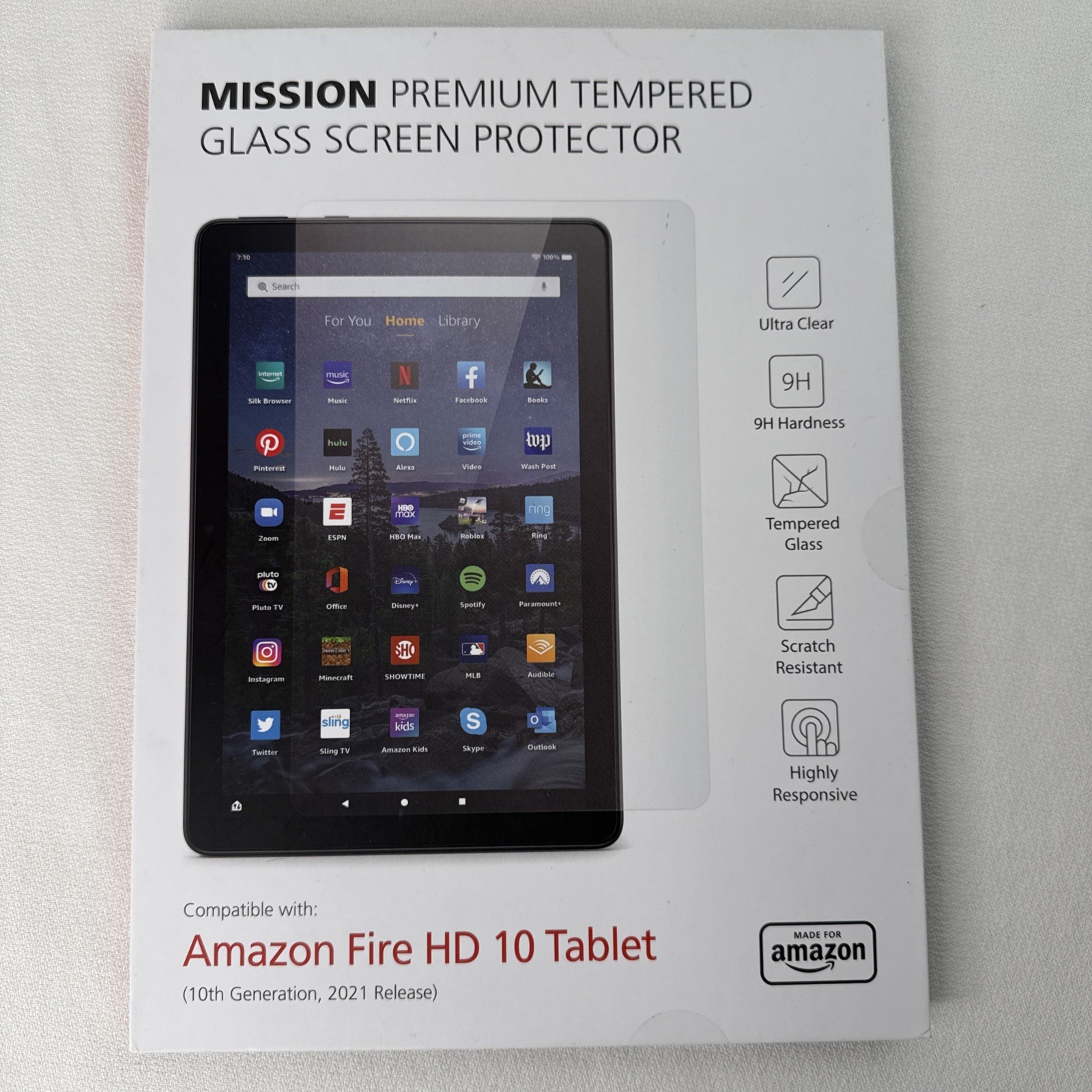 Mission Premium Tempered Glass Screen Protector Amazon Fire HD 10 Tablet