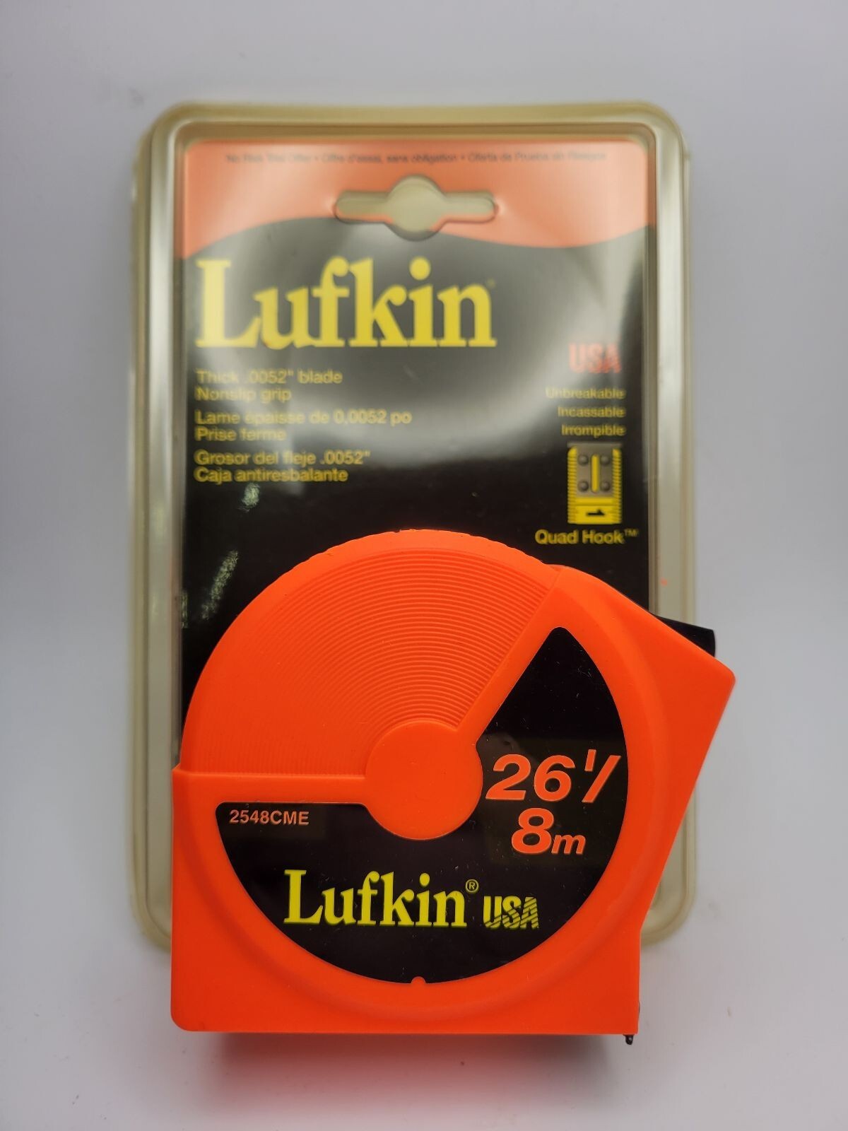 Vtg Lufkin  1"x 26' Hi -Viz  Power Tape  Non Slip Grip  2548CME  Made in the USA
