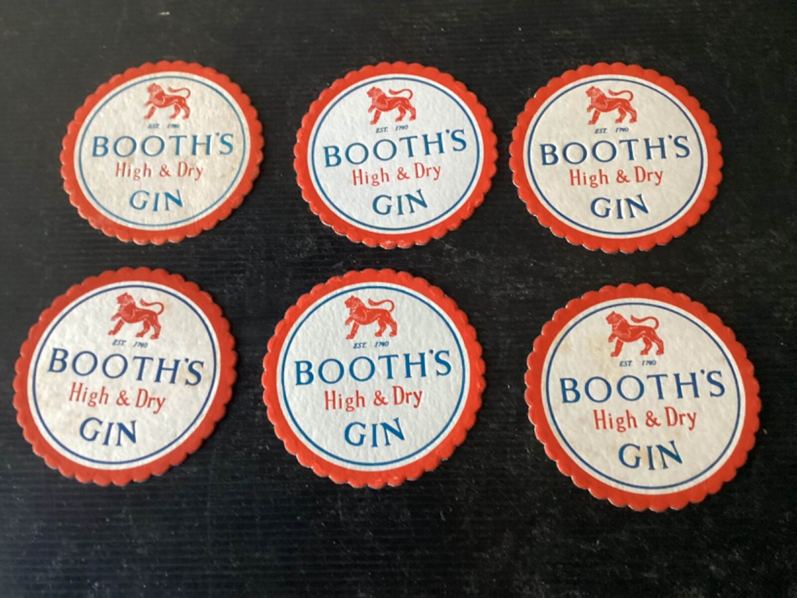 6 x BOOTH,S GIN Australian 1980,s issue Spirit Coasters