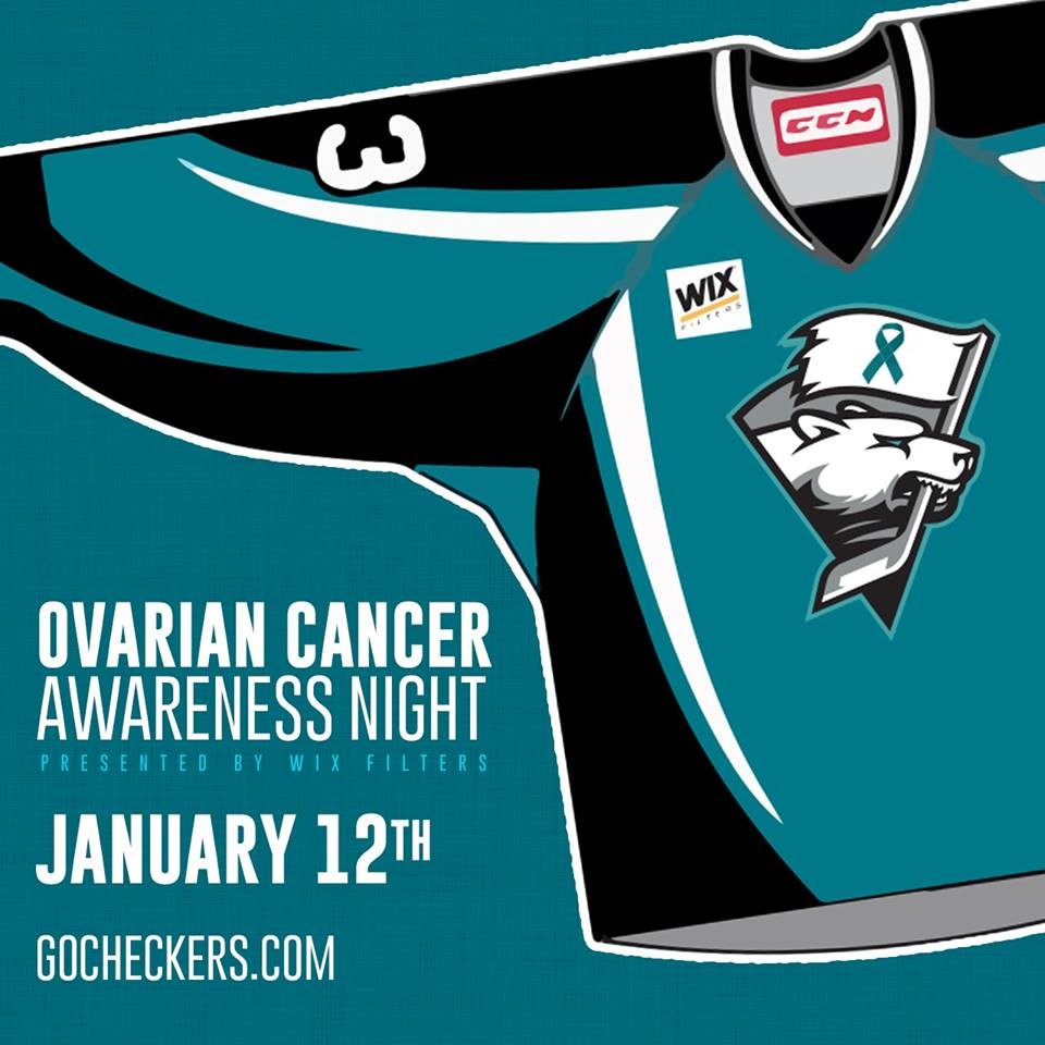 Personalize Charlotte Checkers Ovarian Cancer Awareness Night Hockey Shirt Men's