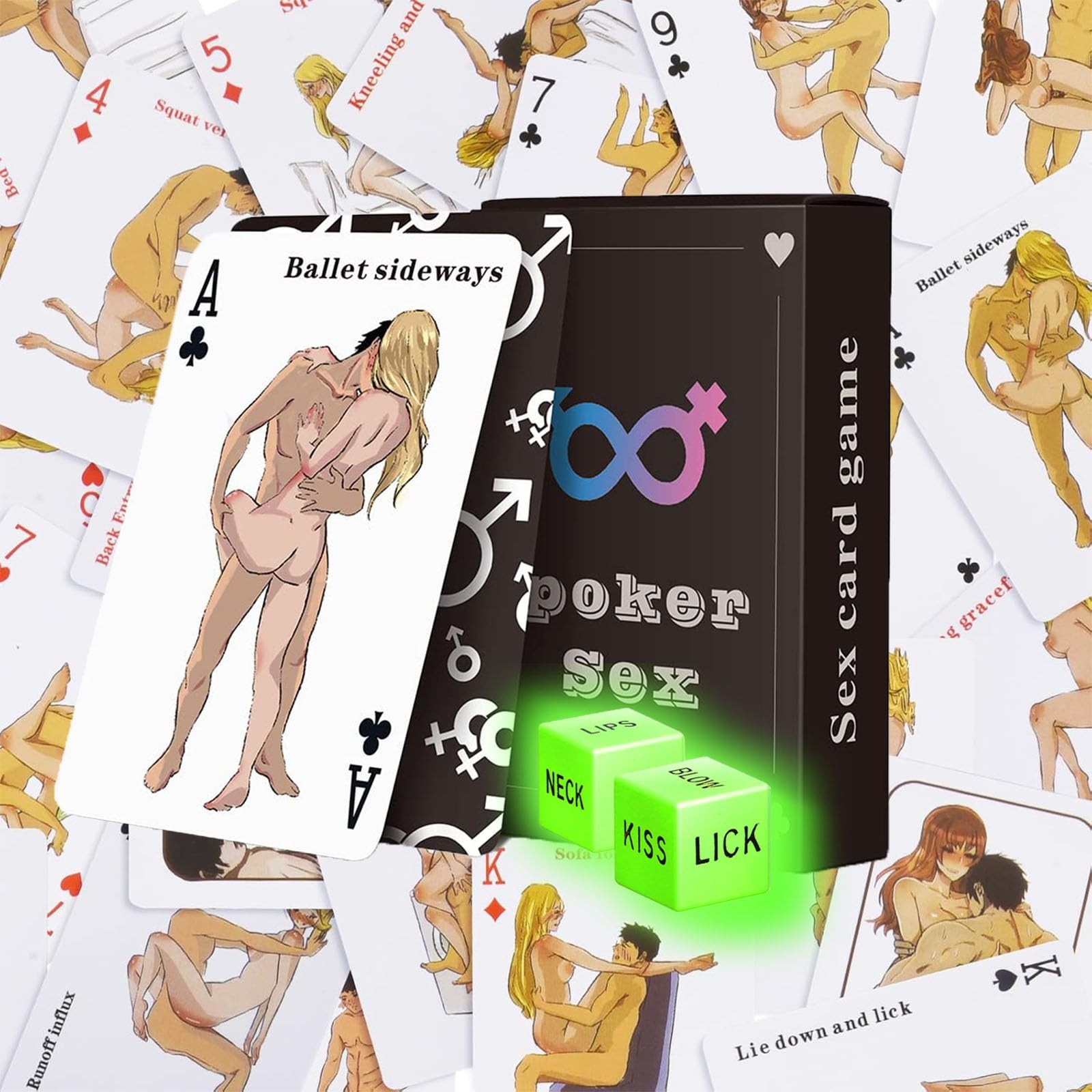 Sex Cards Sex Dice Set Couples Games - 54 Positions Cards Sex Game with 2 Glo...