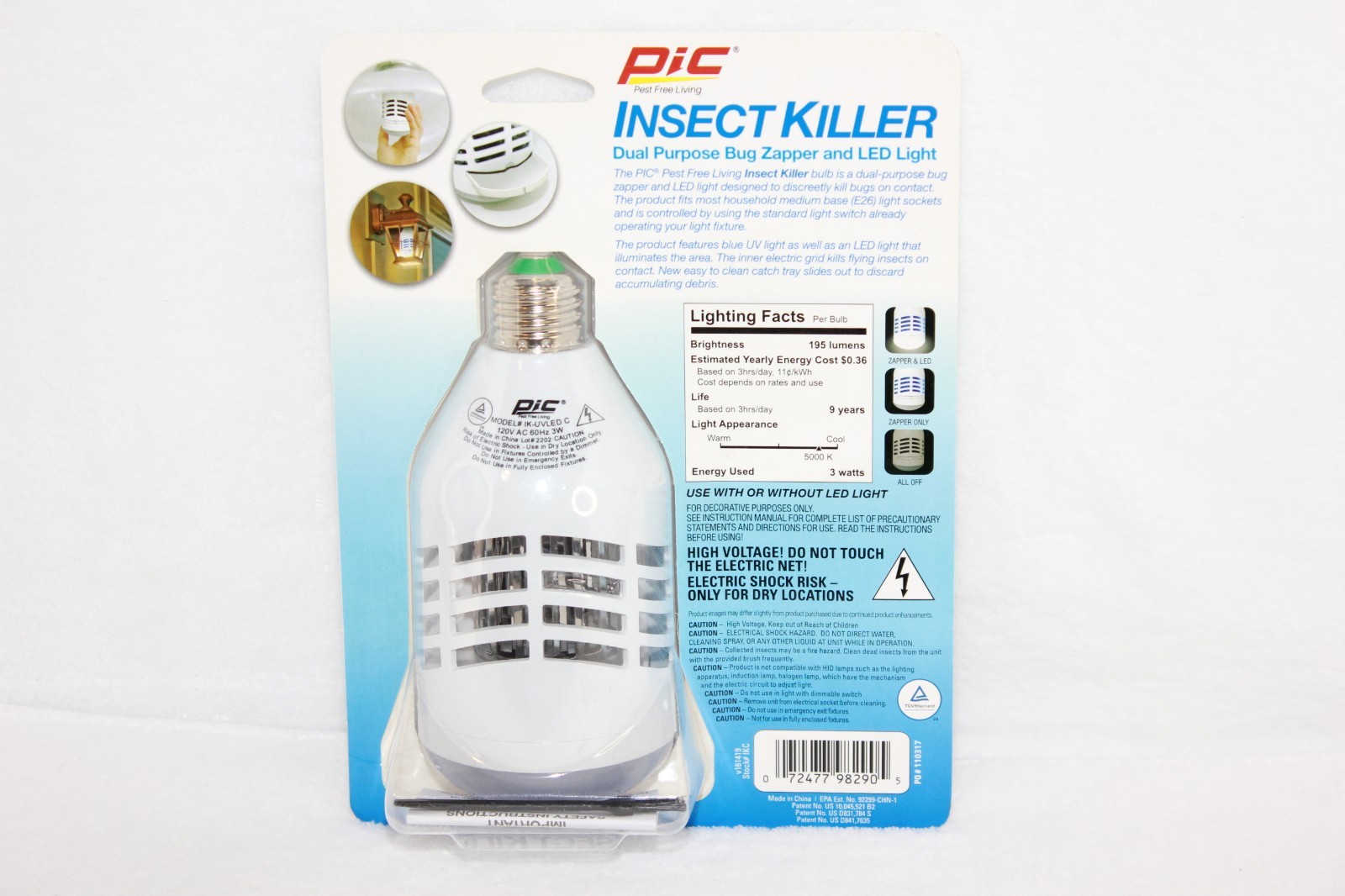 Pic INSECT KILLER Dual Purpose Bug Zapper & LED Light Kills Bugs On Contact NEW