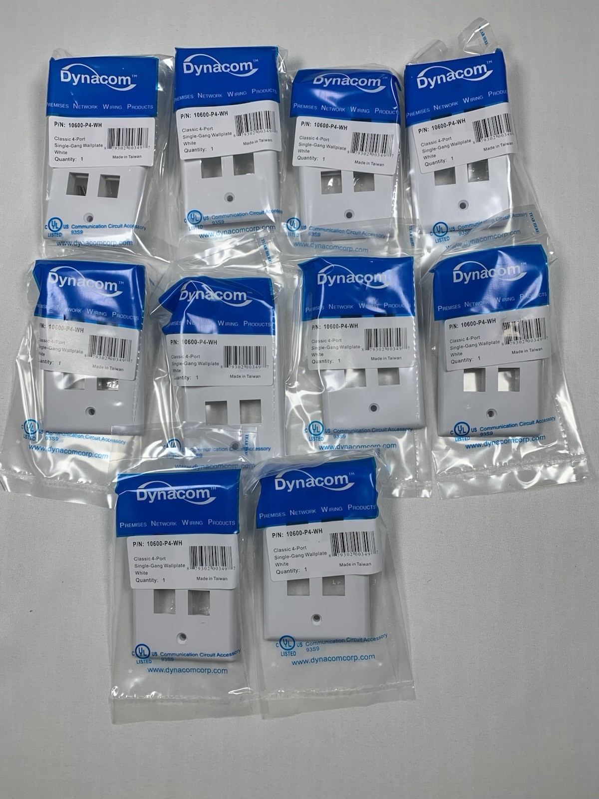 4 Port Keystone Jack White Wall Plate, Single Gang. Dynacom 10600-P4-WH (Qty. 10