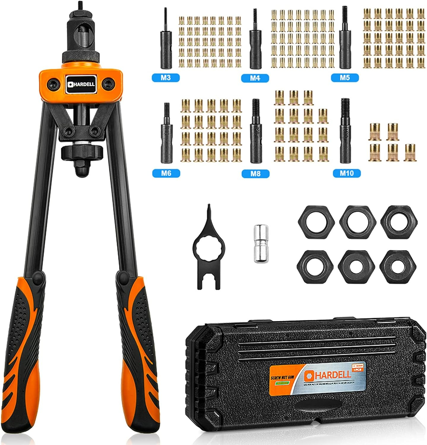 Rivet Nut Tool Kit, 14" Rivnut Tool Kit with 164 PCS Rivet Nuts, 6 Metric & Inch