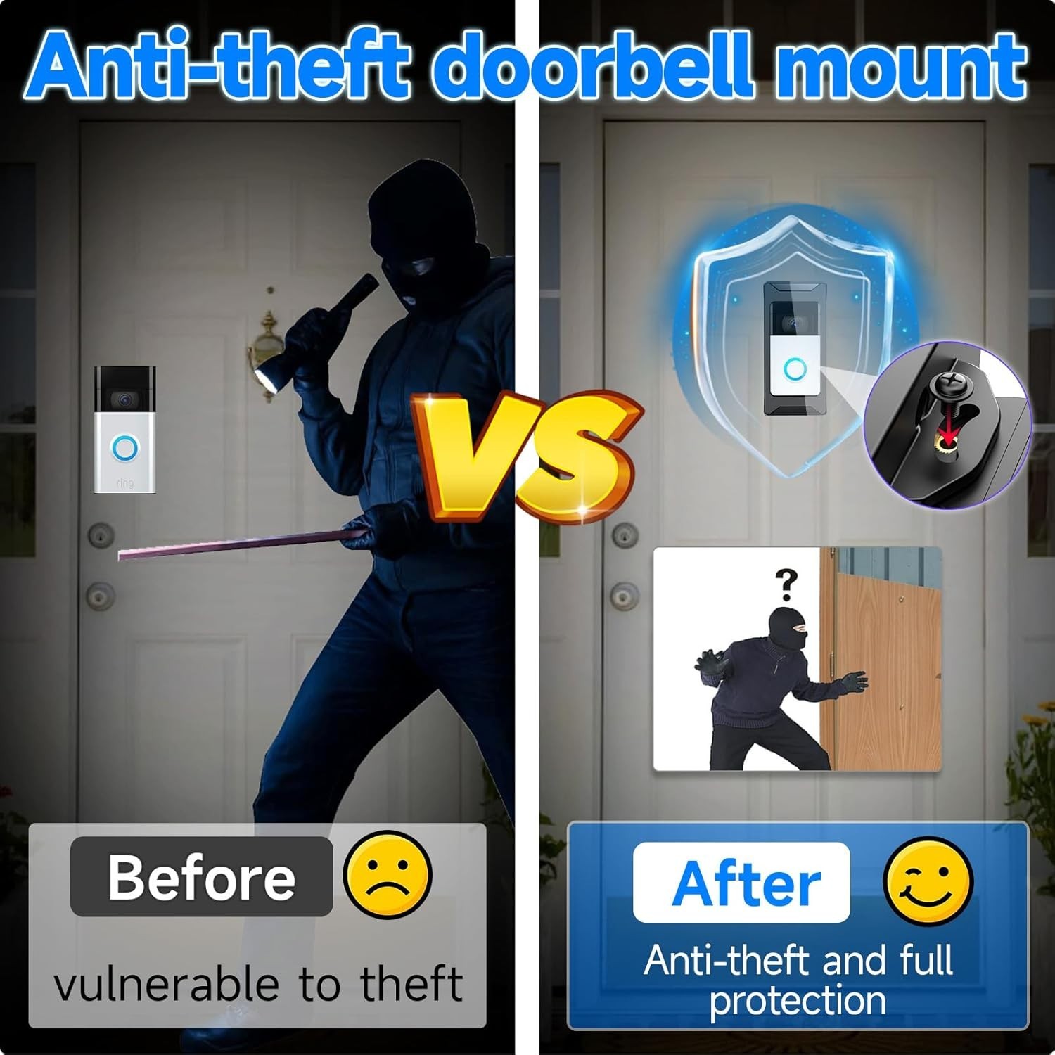 Anti-Theft Video Doorbell Mount Compatible with Ring/Blink Wireless Black
