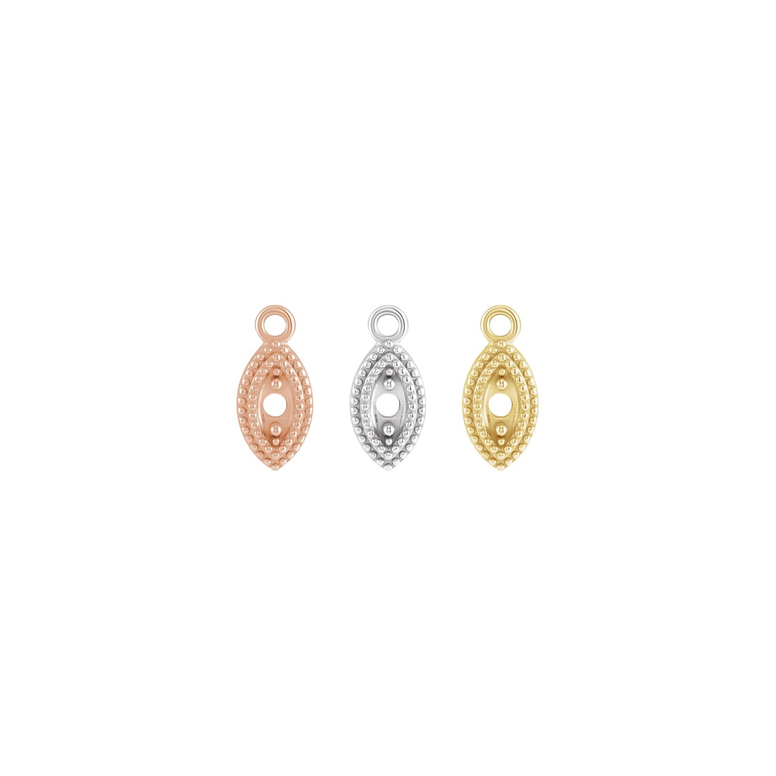 10K 14K 18K Gold, Platinum & Silver 2 mm Round 2-Prong Double Milgrain Dangle