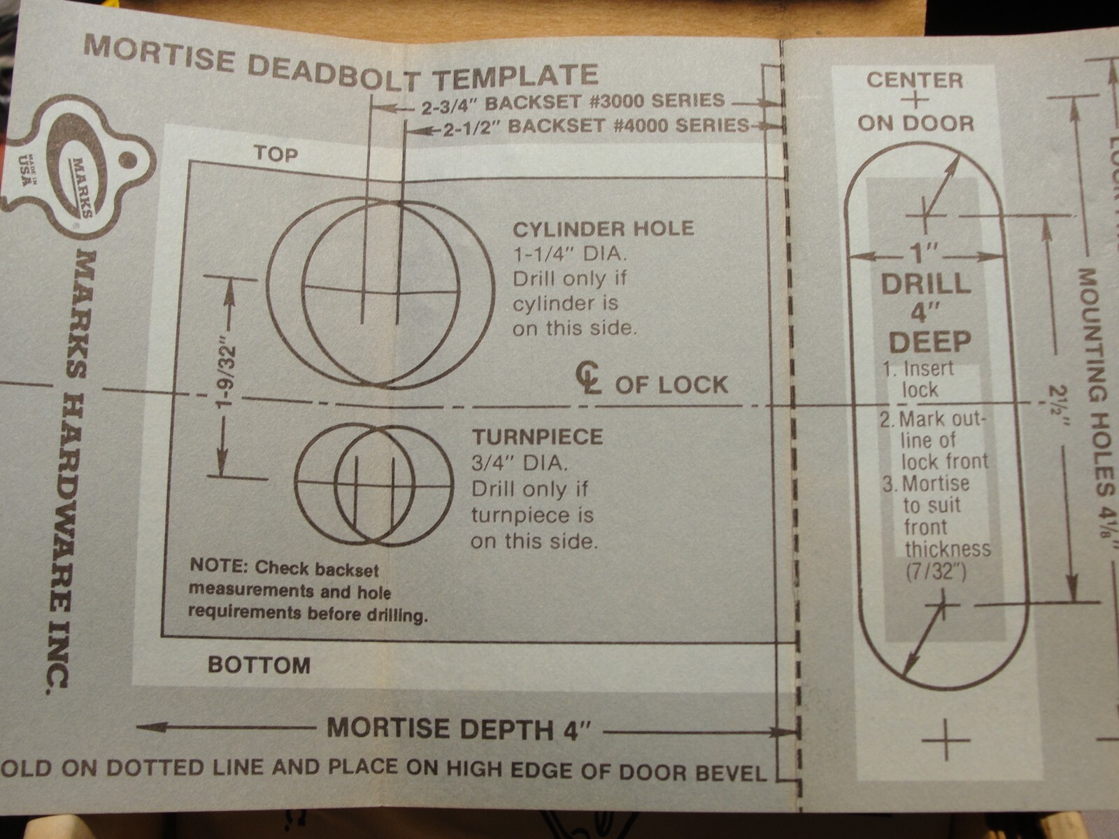 Marks 3/4" Diameter Turnpiece Mortise Deadlock 30 With Cylinder & Keys
