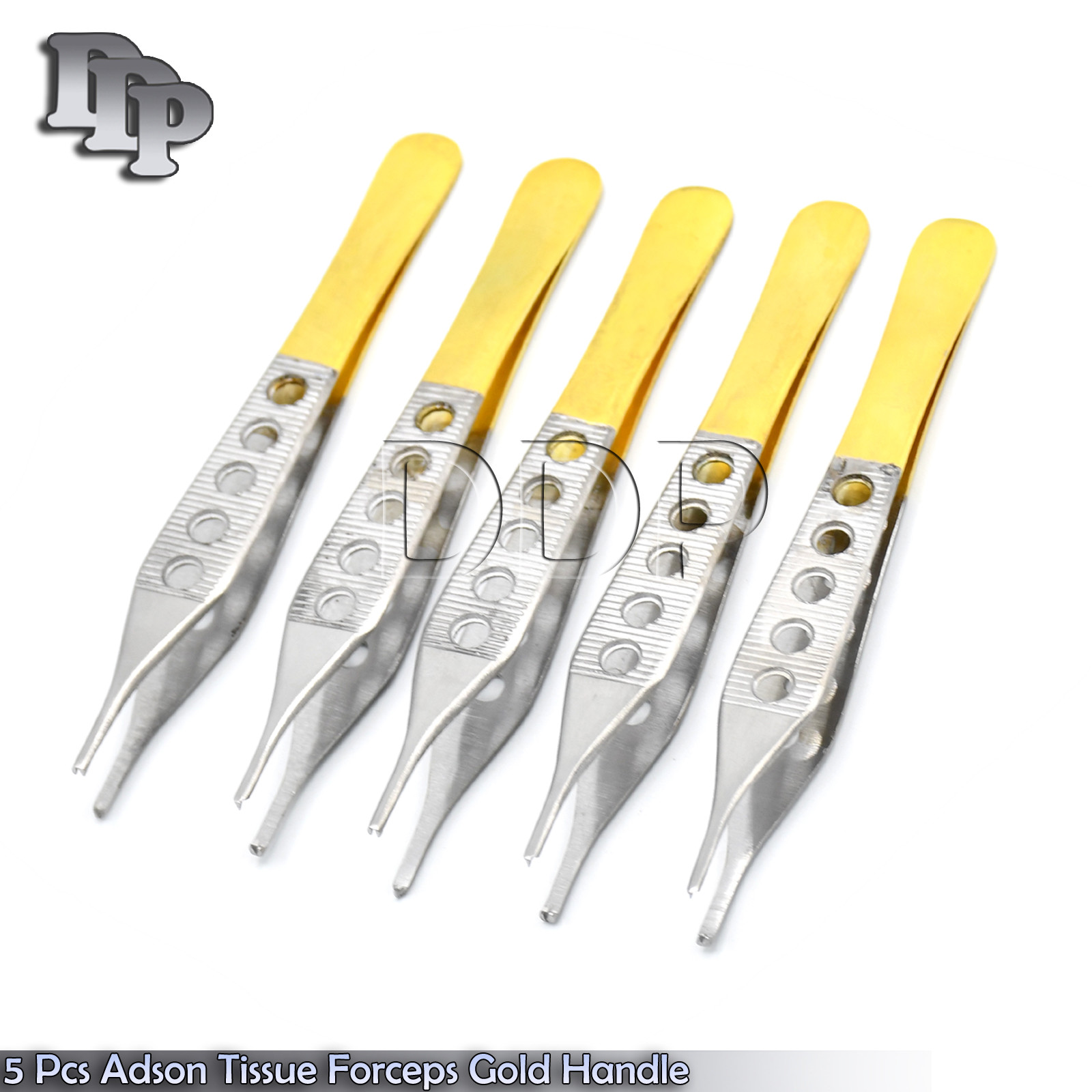 5 PCS ADSON FINE TISSUE PLASTIC SURGERY FORCEP 1X2T W/ FENESTRATED GOLD HANDLE