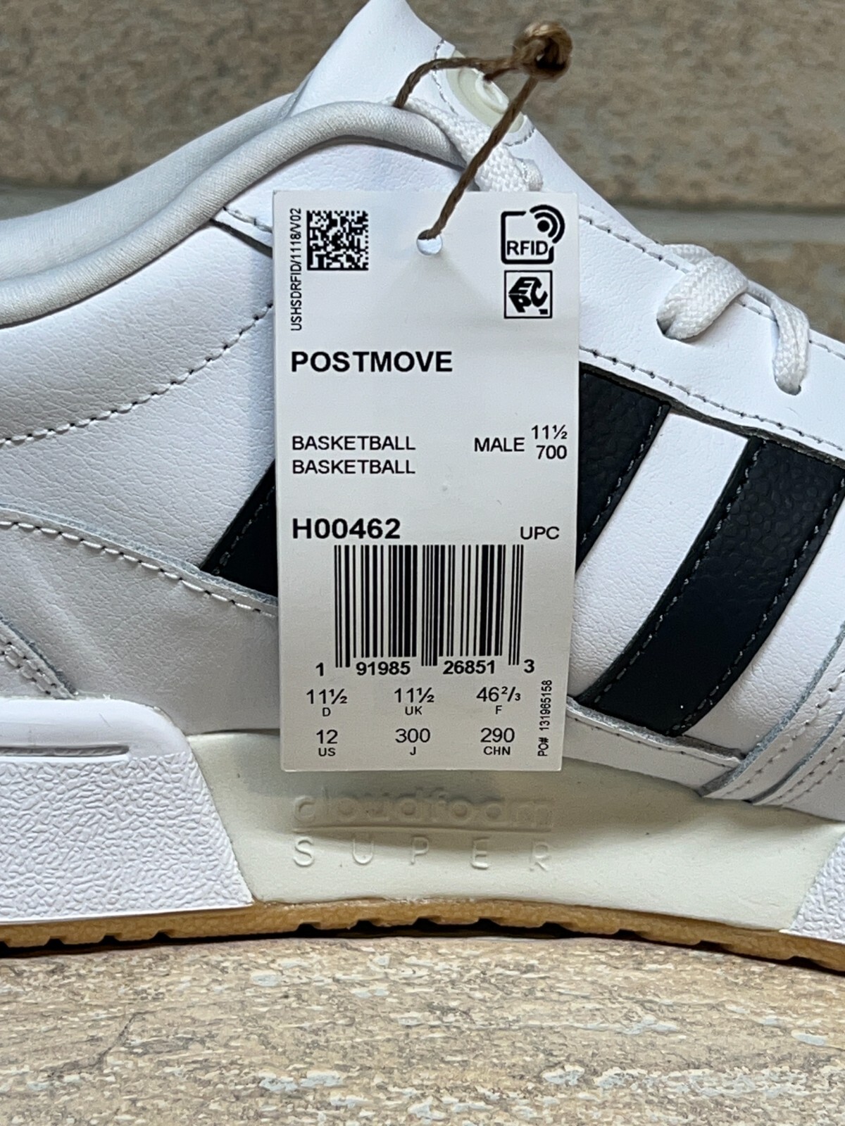 Adidas Postmove Basketball White Black Gum Mens H00462 Size 12 NEW