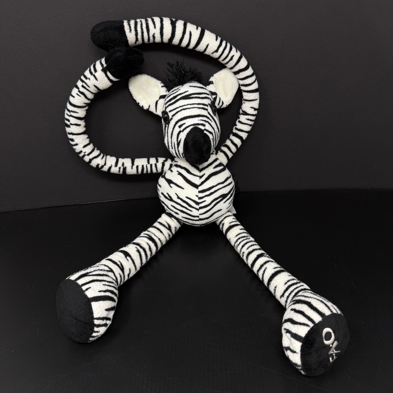 FAO Schwarz Zebra Plush Tug a Lug Sliding Long Arms Legs Stuffed Animal Toy 2014
