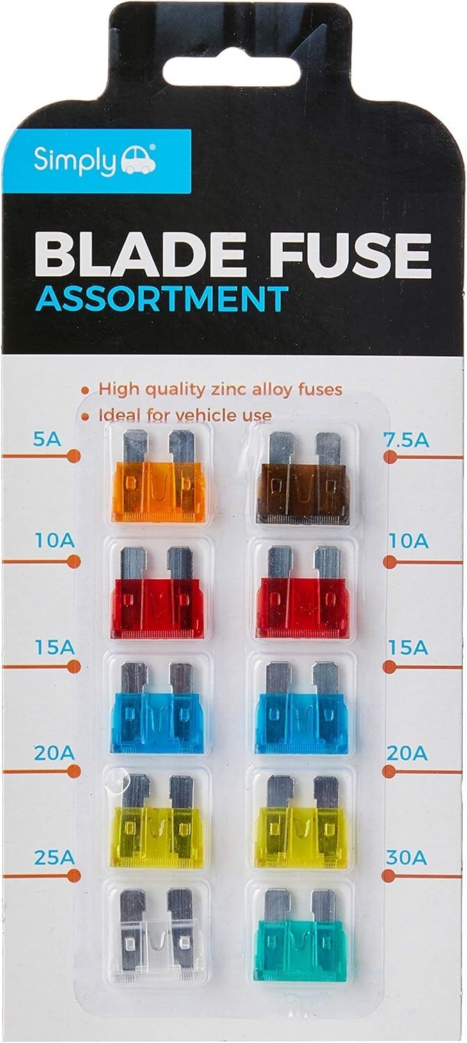 Mixed Fuse Pack Assorted Standard Blade Car and Van Spare Fuses - 10 Pack New