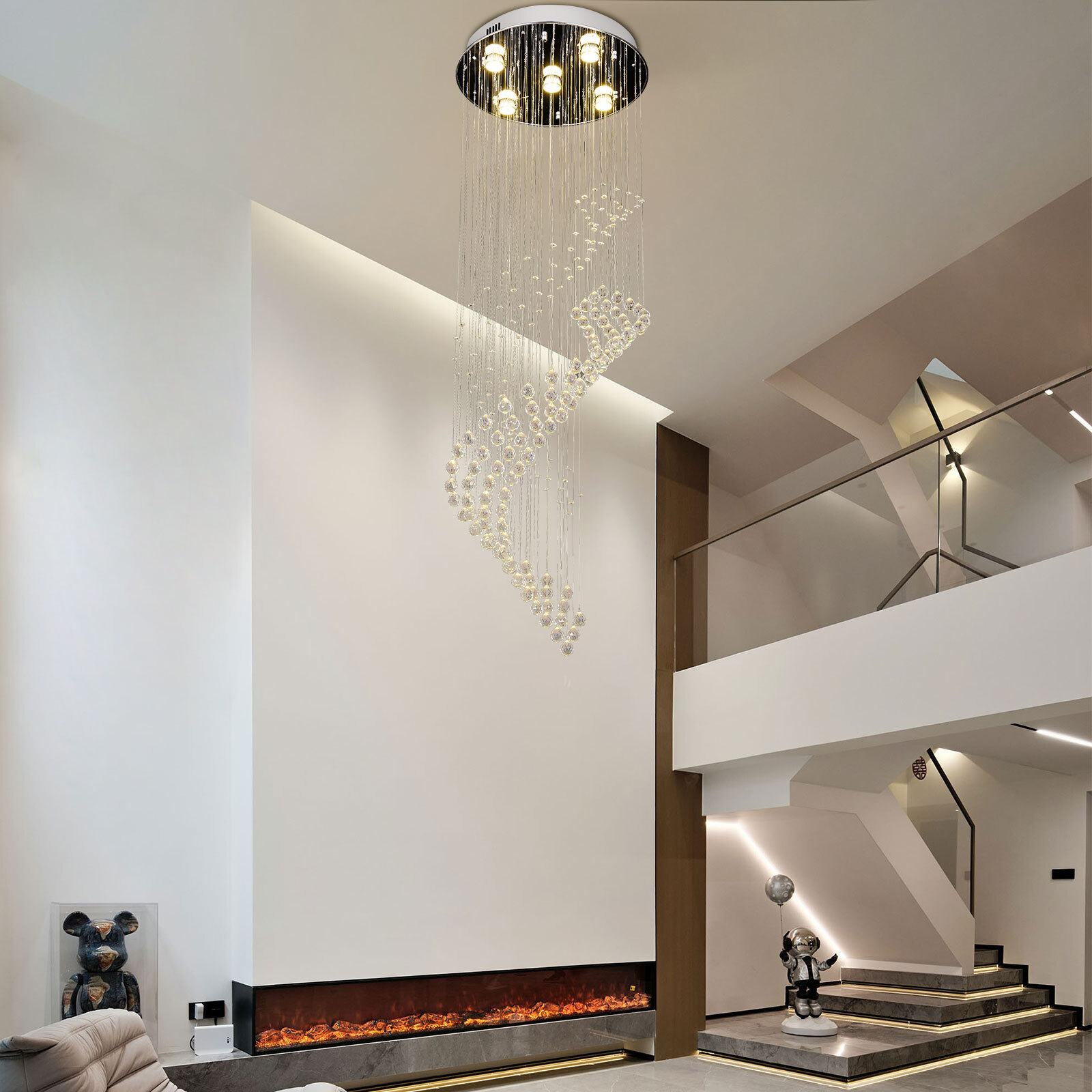 Modern Rectangular Crystal Chandelier LED Pendant Lighting Chrome Ceiling Light