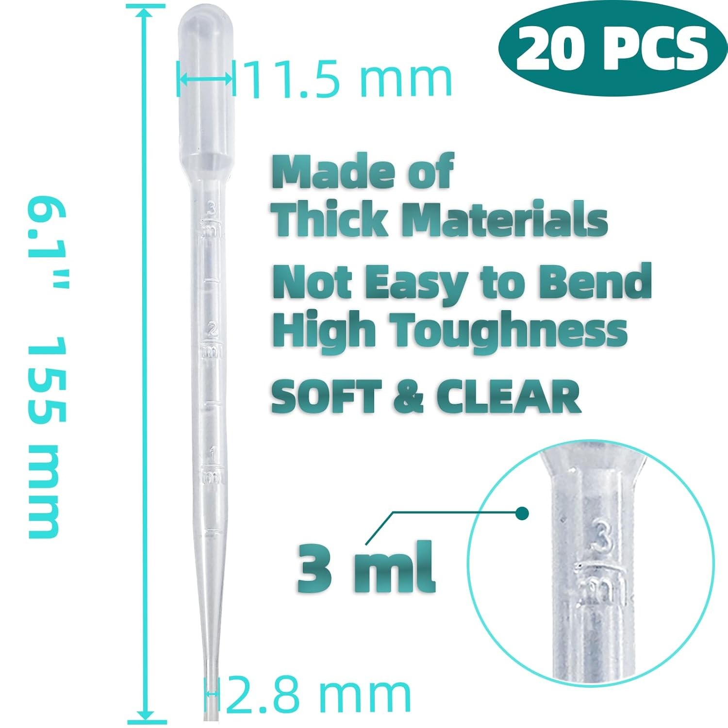 20 PCS 3ml Dropper Pipettes - Disposable for 3mL 20PCS