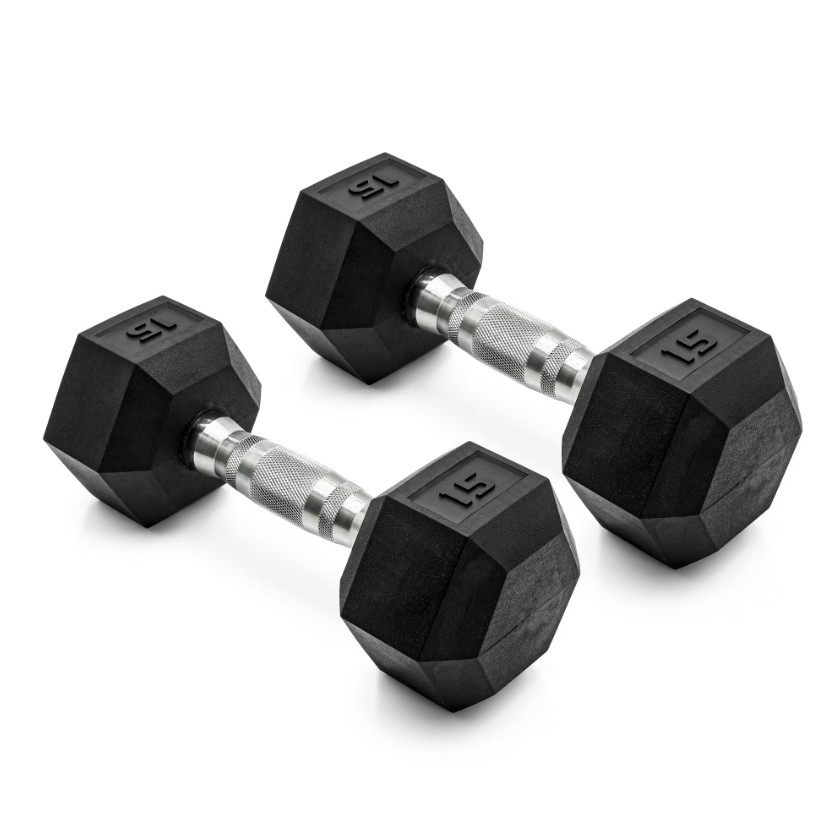 CAP Barbell 15 lb Rubber Hex Dumbbells Pair Coated Steel Handle No Roll