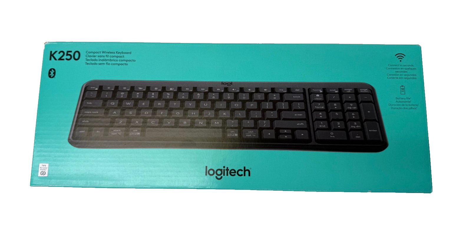 NEW Logitech K250 Bluetooth Wireless Keyboard with Numpad, Spill-Resistant