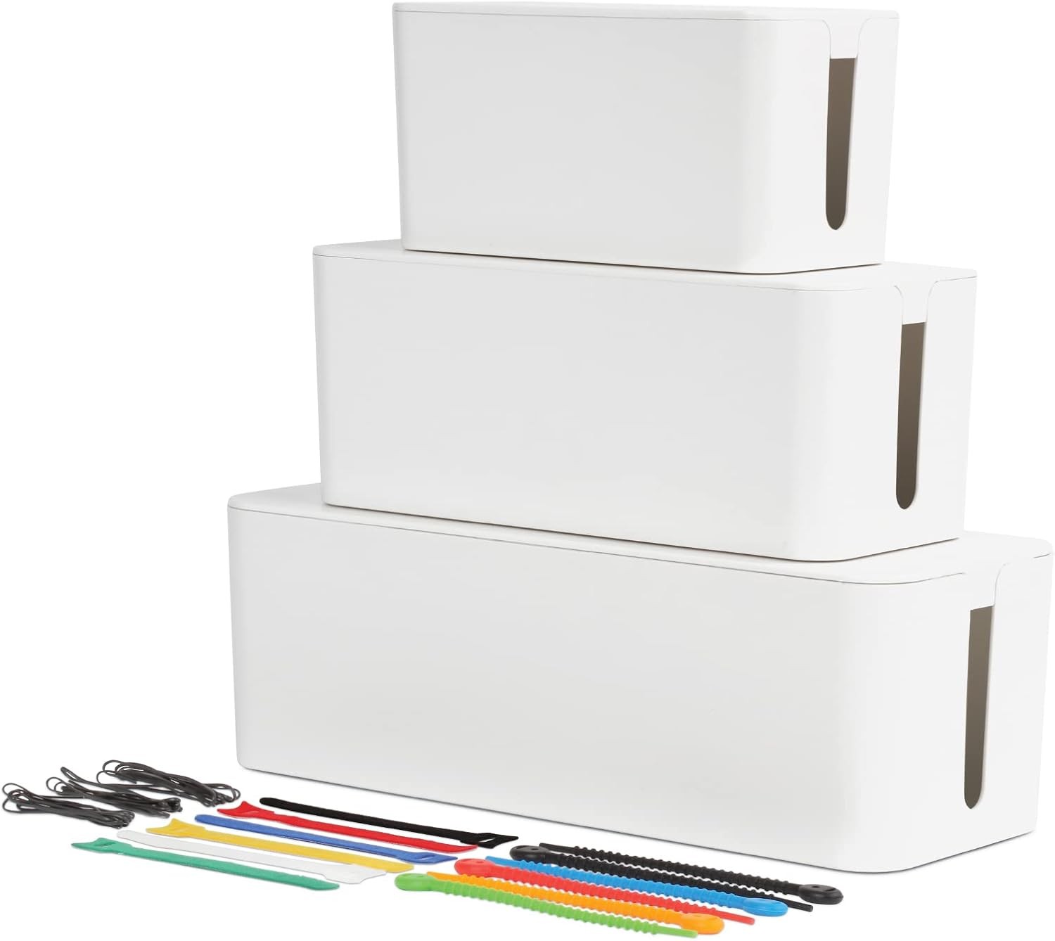 Oxford Cable Management Boxes, 3 Pack, Small, Medium, Large, 15 Cable Ties (Hook