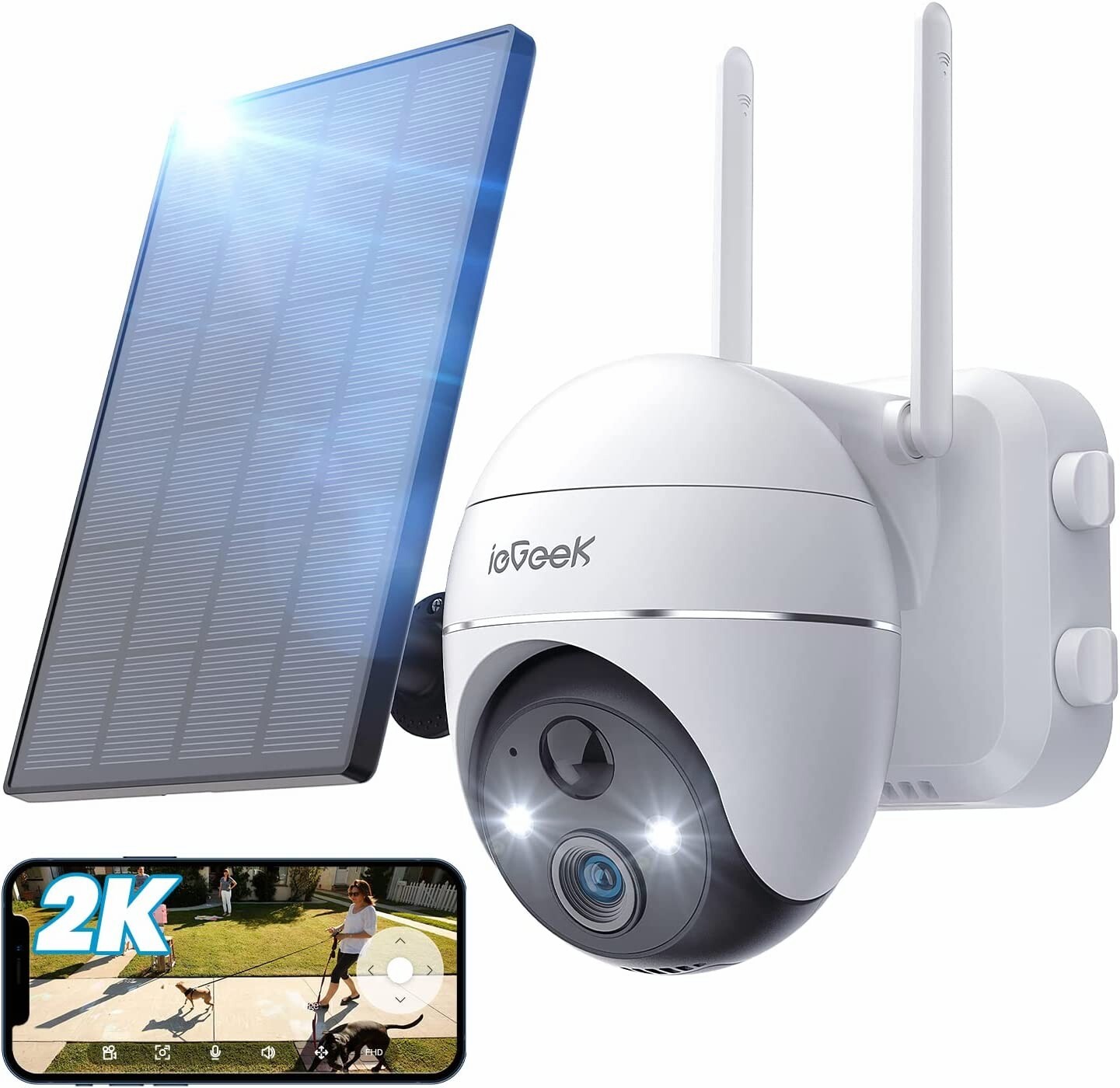 ieGeek Wireless Outdoor Solar Security Camera 2K Home WiFi Battery CCTV System