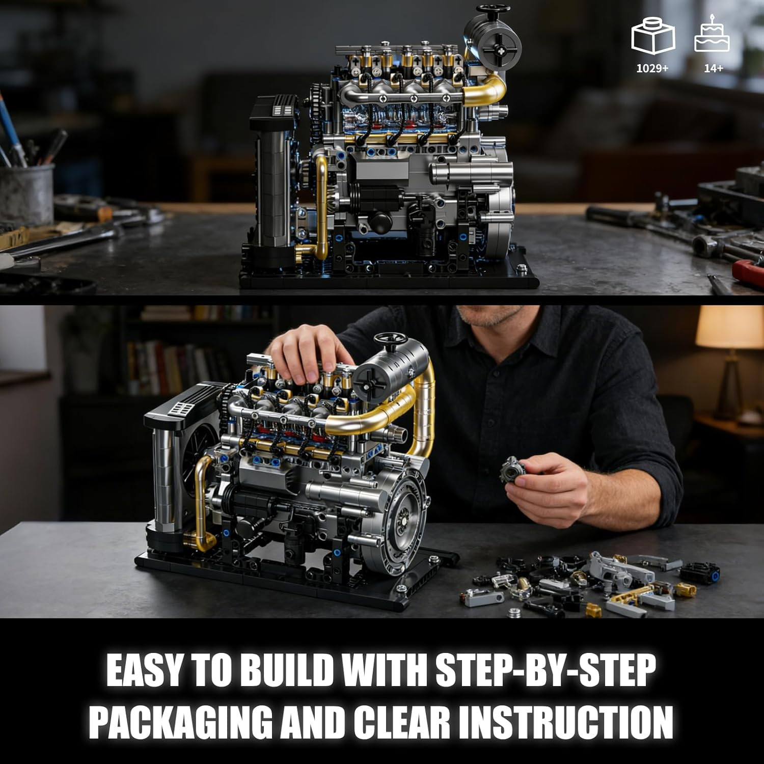 Diesel Engine Model Kit That Runs for Adults, MOC Mini Inline 4-Cylinder Diesel