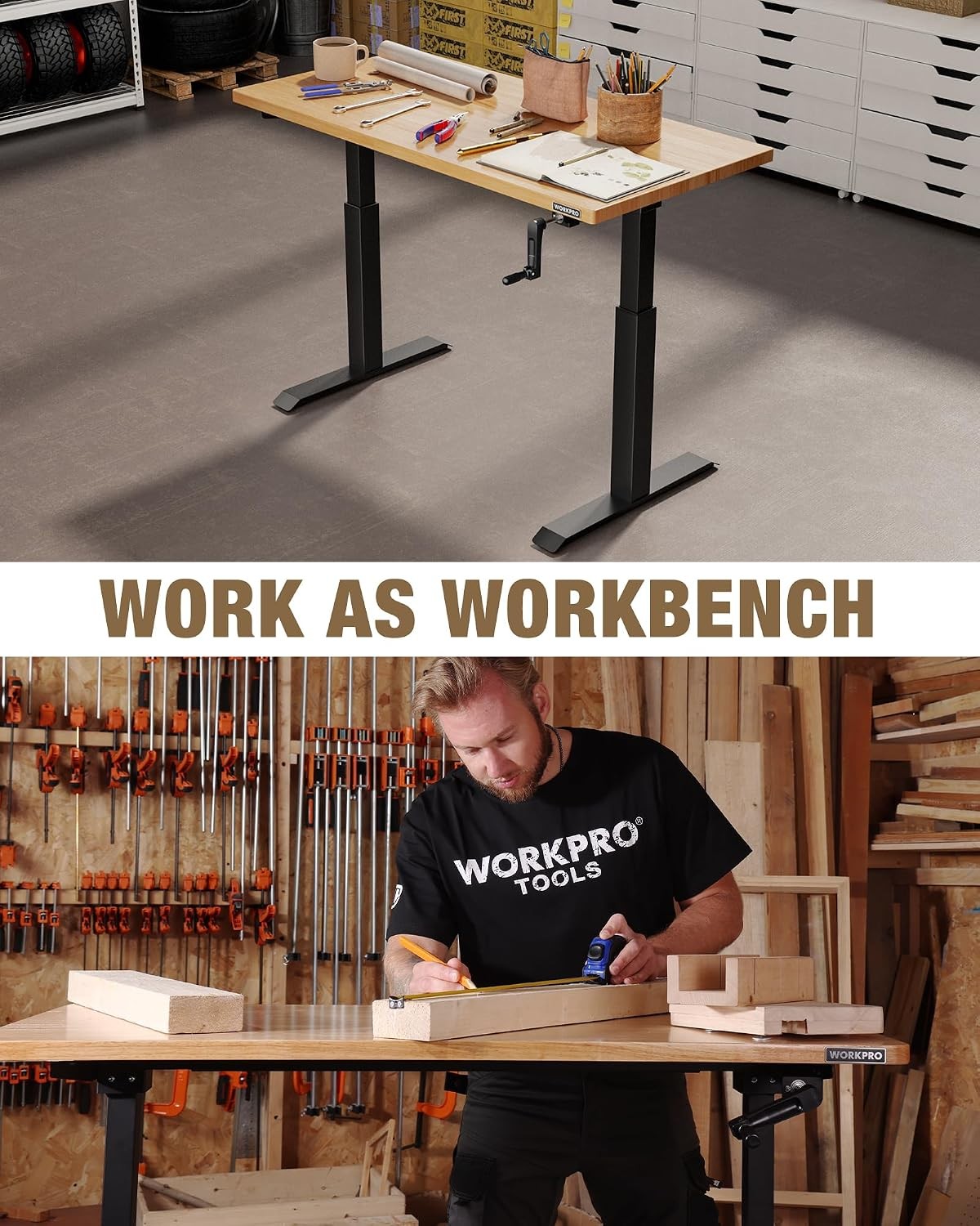 47.2" x 23.6" Adjustable Workbench with Crank Handle Rubber Wood