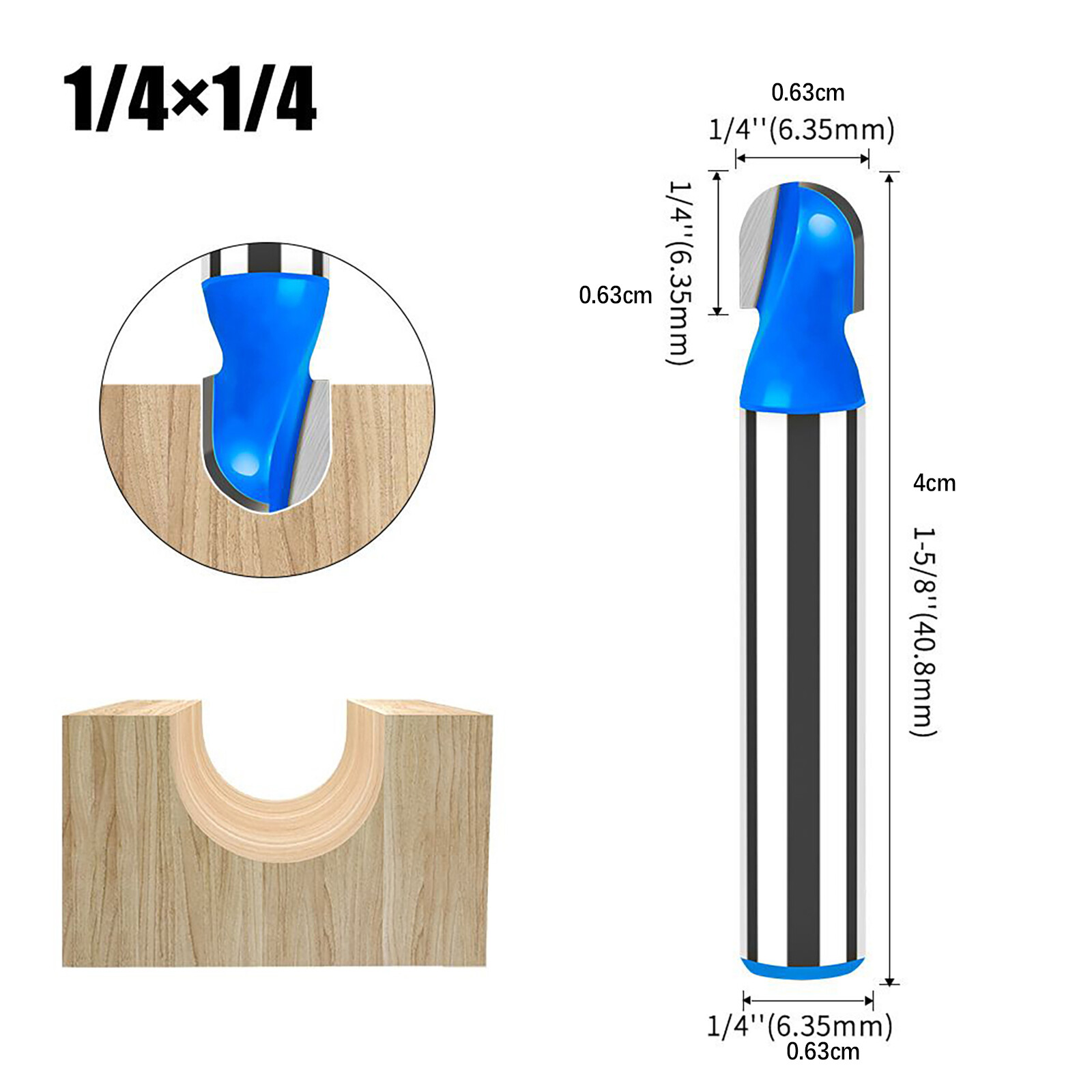 4Pcs/Set 1/4 inch Shank Solid Carbide Round Nose Router Bit Replacement