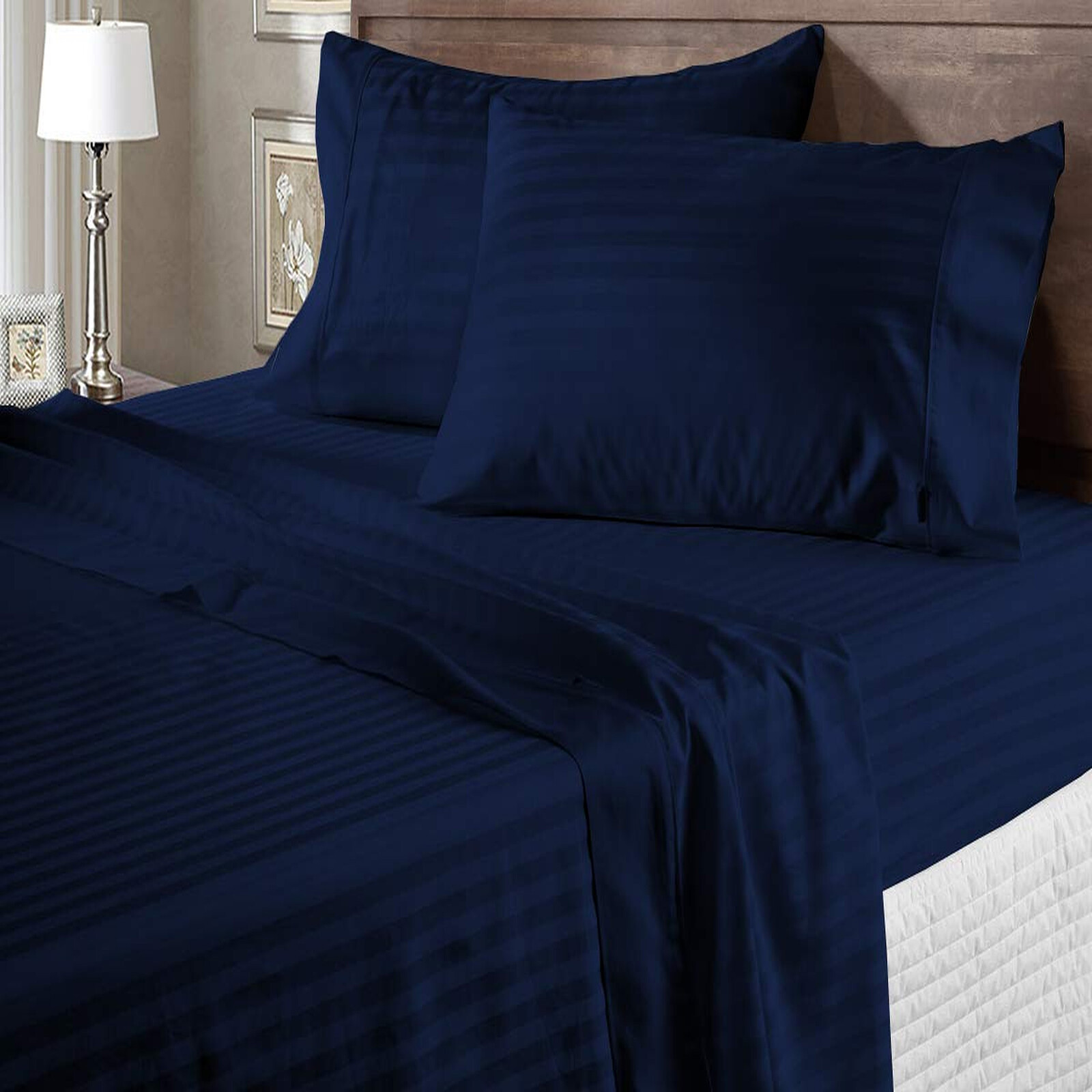 Extra Deep Pocket 1000 TC/1200 TC 100% Cotton Navy Blue Stripes Select Item